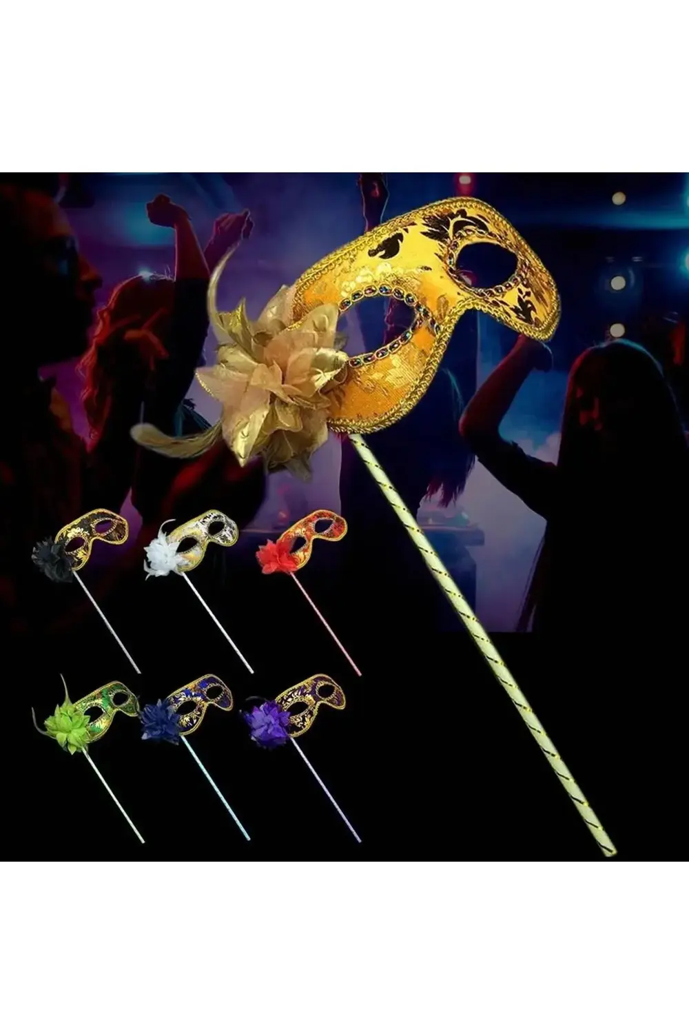 Lüks Taşlı Saplı Balo Maskesi Mor Renk