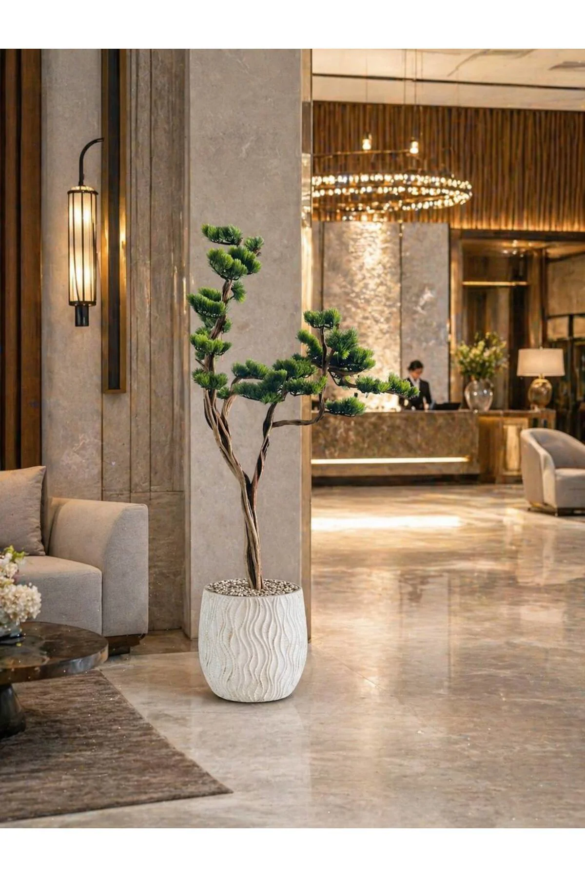 Lüks Yapay Bonsai Çam Ağacı - 170cm Özel Tasarım Kıvrımlı Gövde - Modern Zen Saksılı Dekoratif Ağaç