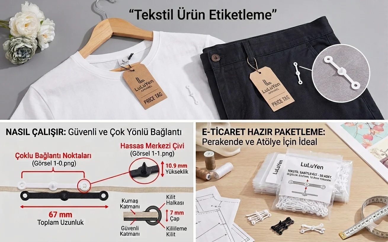 LuLuYeN Siyah 250 Adet Plastik Kilit Klips 67mm Güvenlik Etiket T