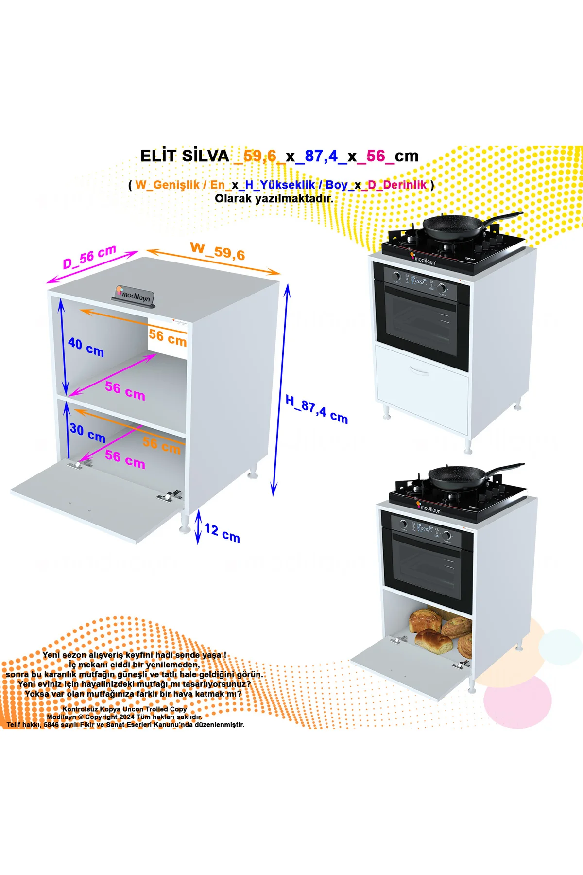 Luma 59,6 x 87,4 x 56 cm Set Üstü Ocak Ve Ankastre Fırın Dolabı
