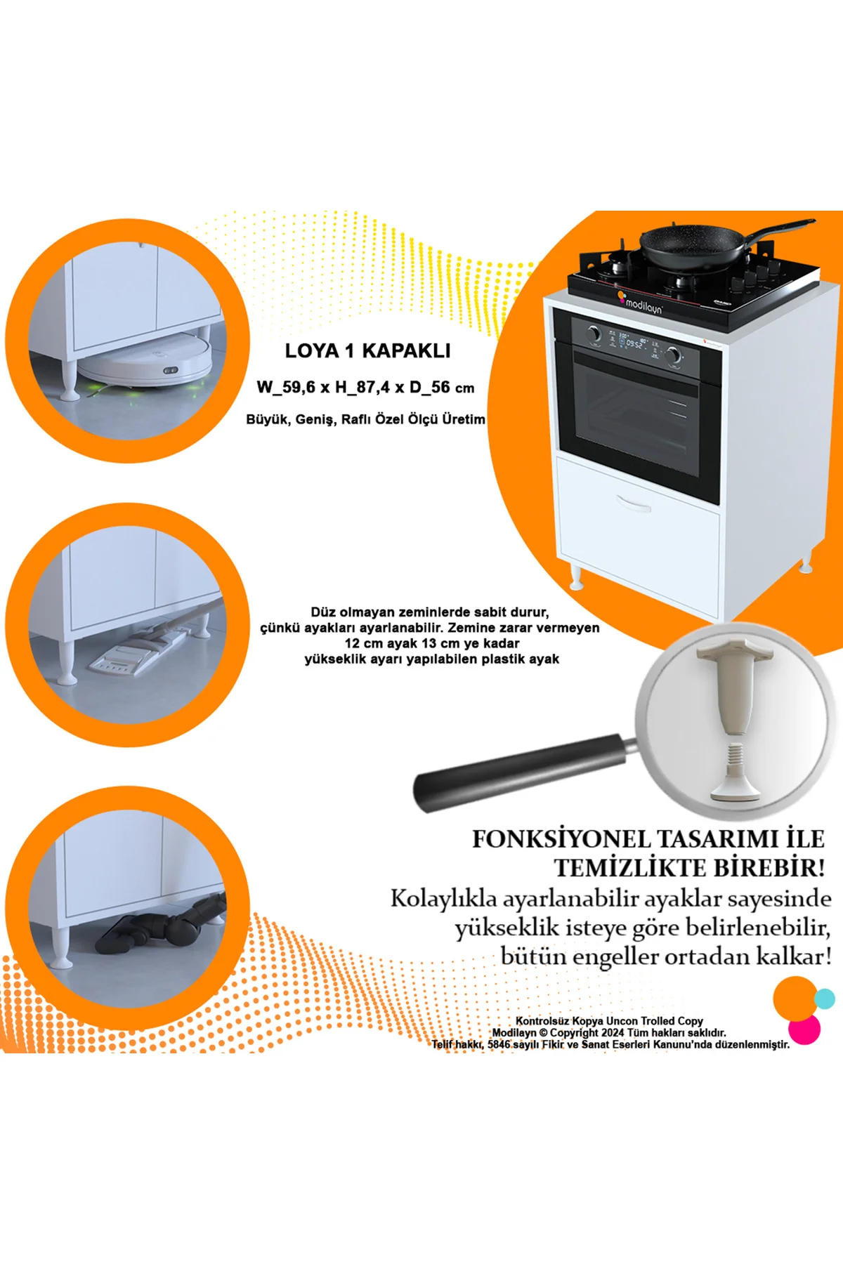 Luma 59,6 x 87,4 x 56 cm Set Üstü Ocak Ve Ankastre Fırın Dolabı