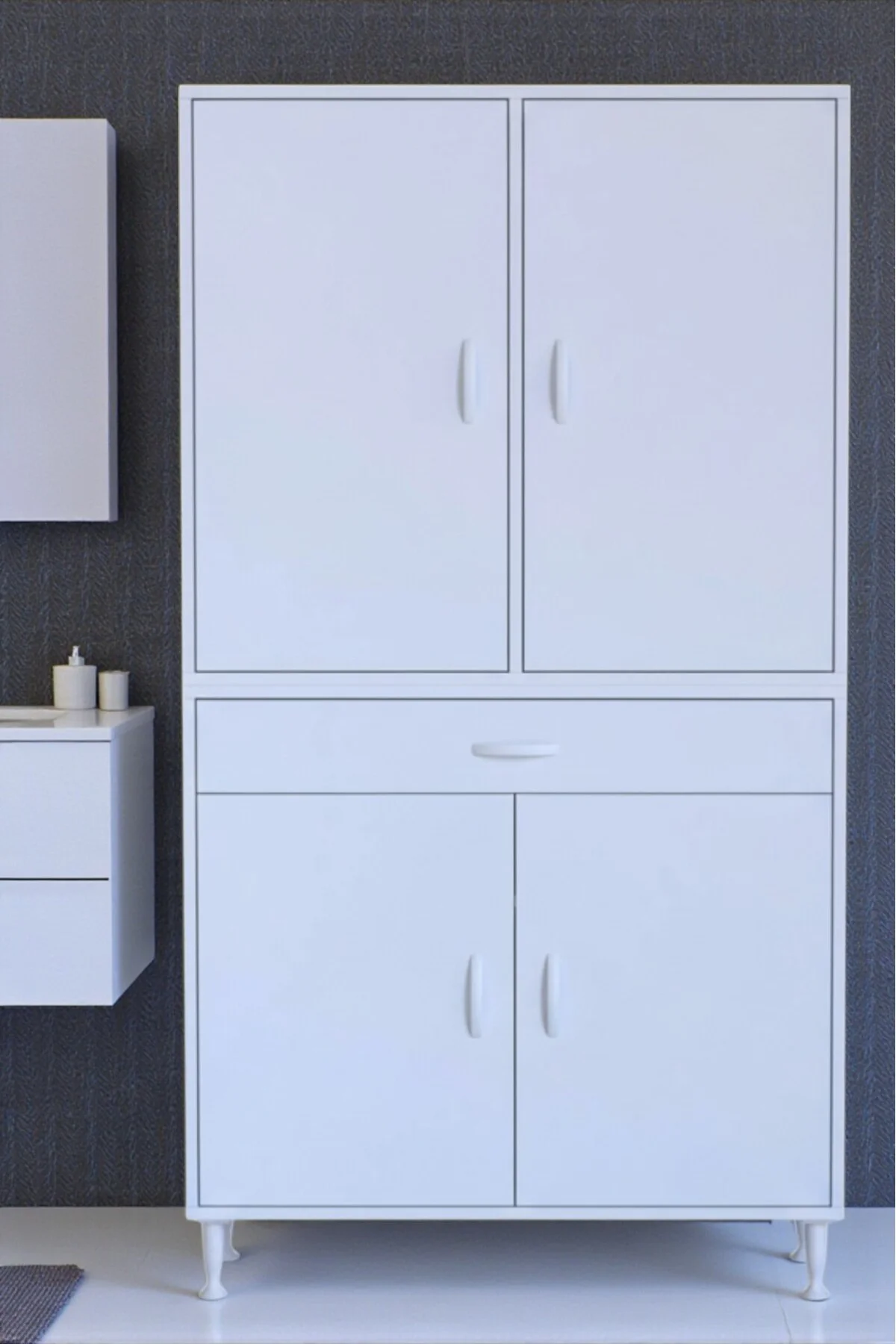 Luma Kapaklı & Çekmeceli Banyo Dolabı 95 cm Genişlikte Beyaz Dola