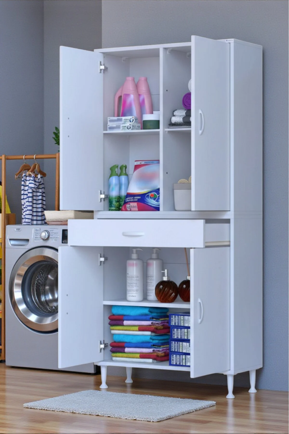 Luma Kapaklı & Çekmeceli Banyo Dolabı 85 cm Genişlikte Beyaz Dola