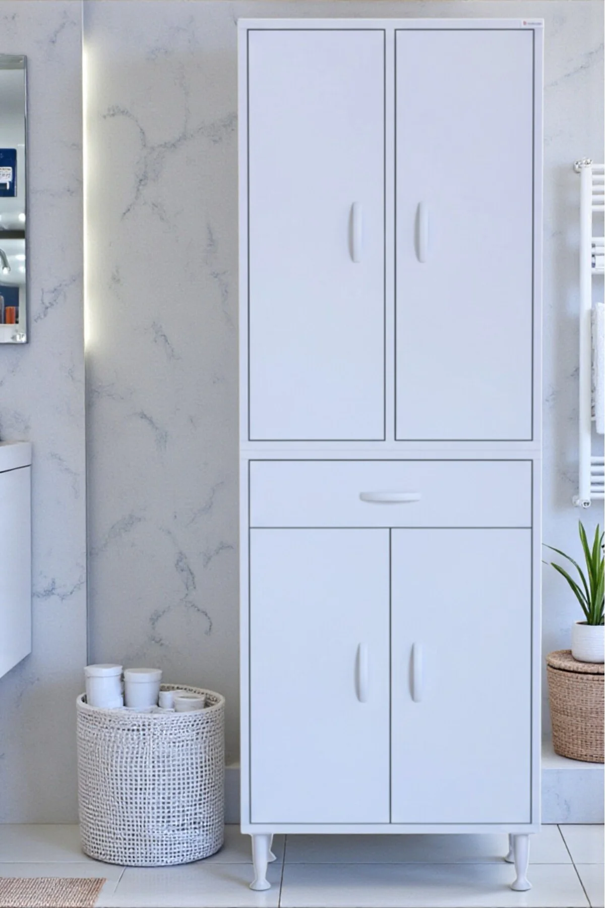Luma Kapaklı & Çekmeceli Banyo Dolabı 55 cm Genişlikte Beyaz Dola Luma Kapaklı & Çekmeceli Banyo Dolabı 55 cm Genişlikte Beyaz Dola