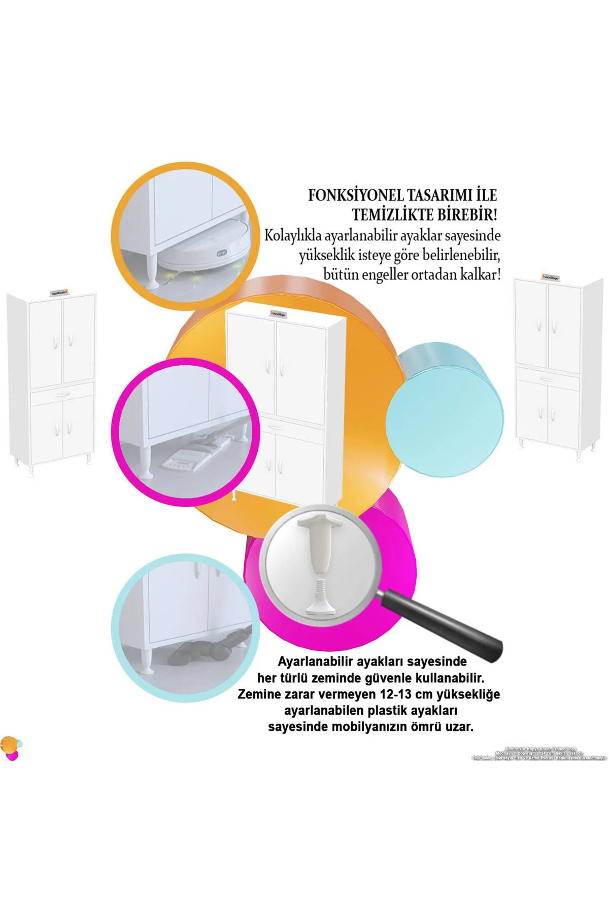 Luma Kapaklı & Çekmeceli Banyo Dolabı 95 cm Genişlikte Beyaz Dola
