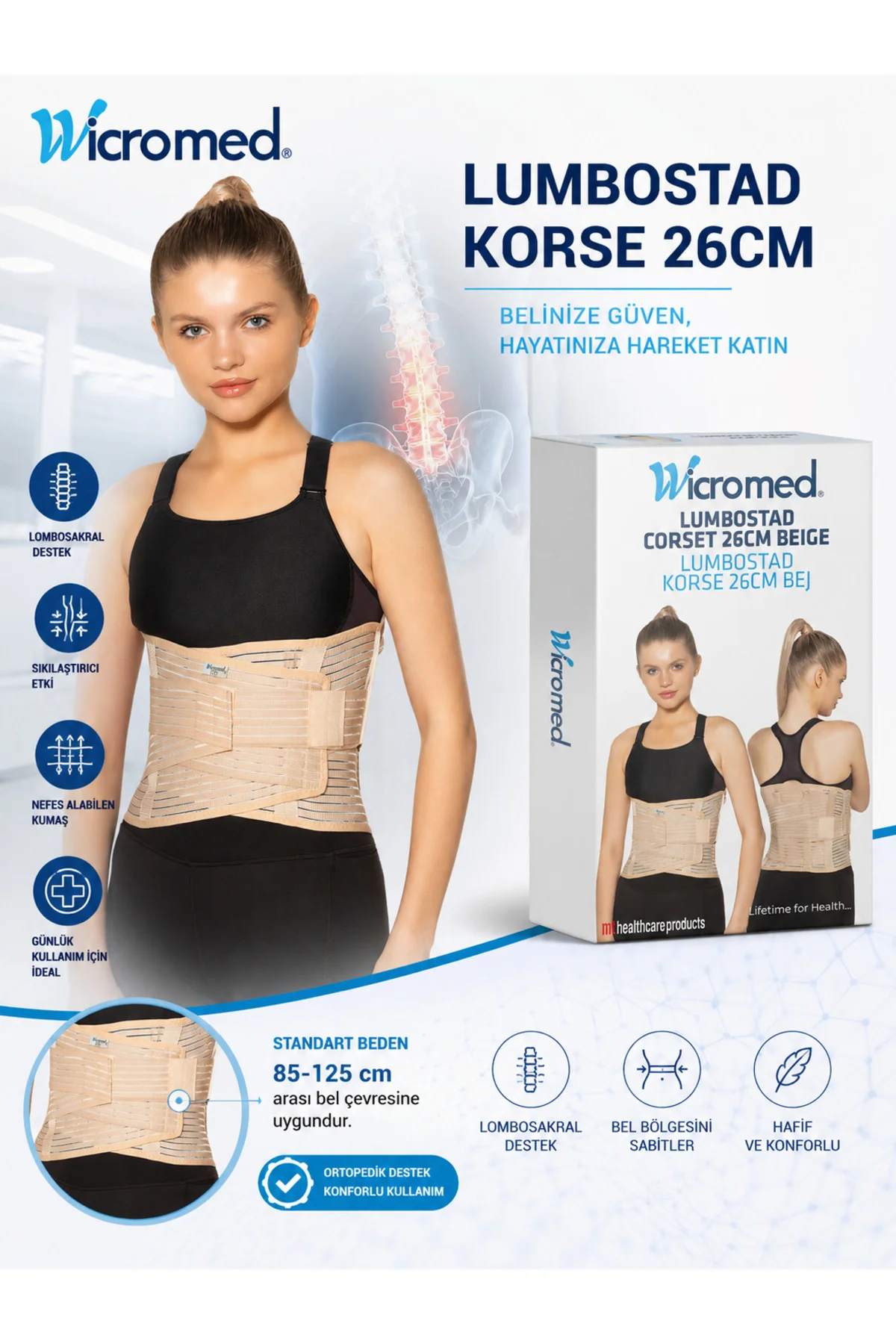 Lumbostad Lumbosakral 26cm Korse Bej Standart Fıtık Rahatlatır Lomber Disk Herni