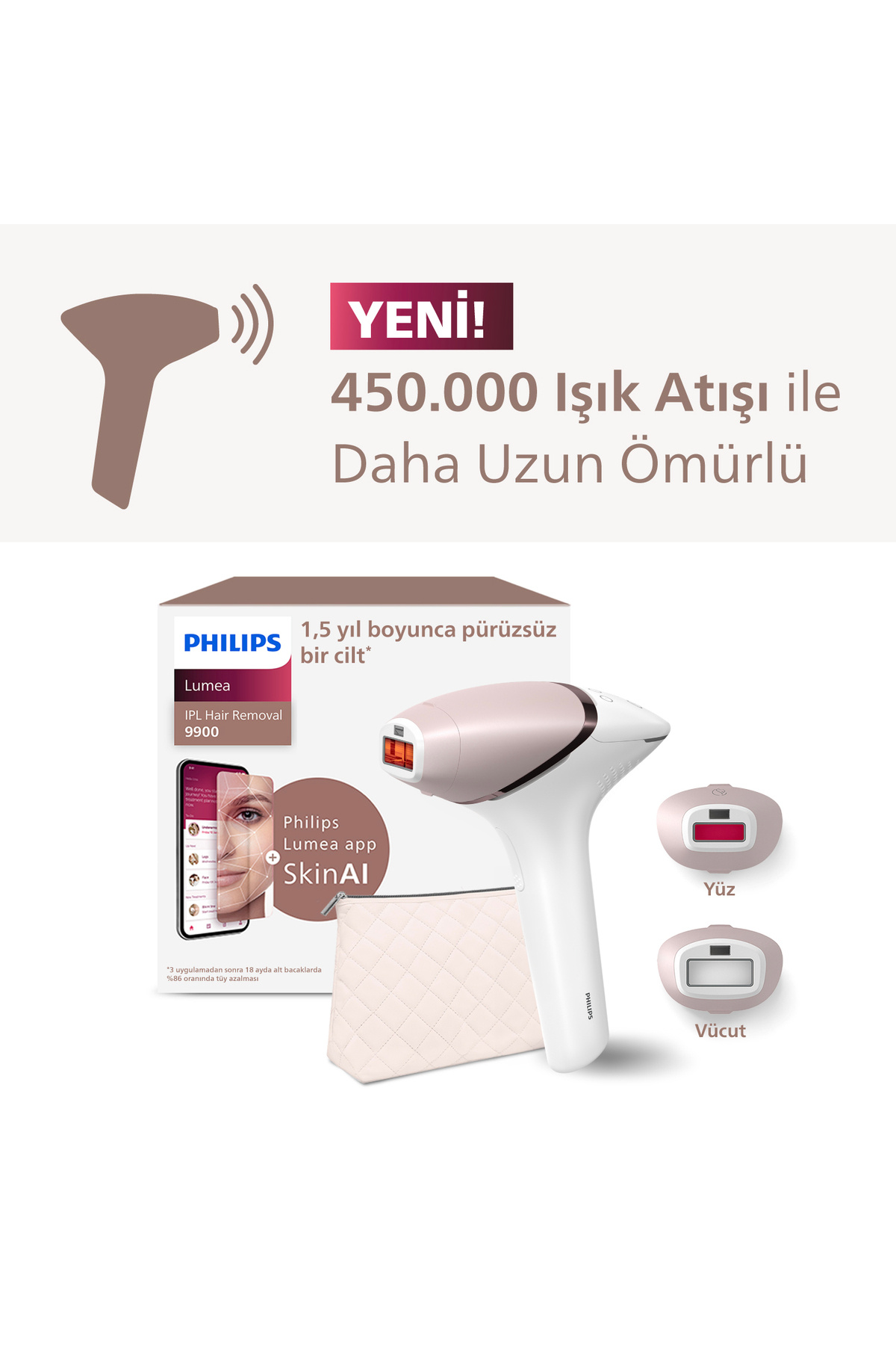 Lumea 9900 Serisi BRI950/02 IPL Tüy Alma, SkinAI Uygulama, Vücut 