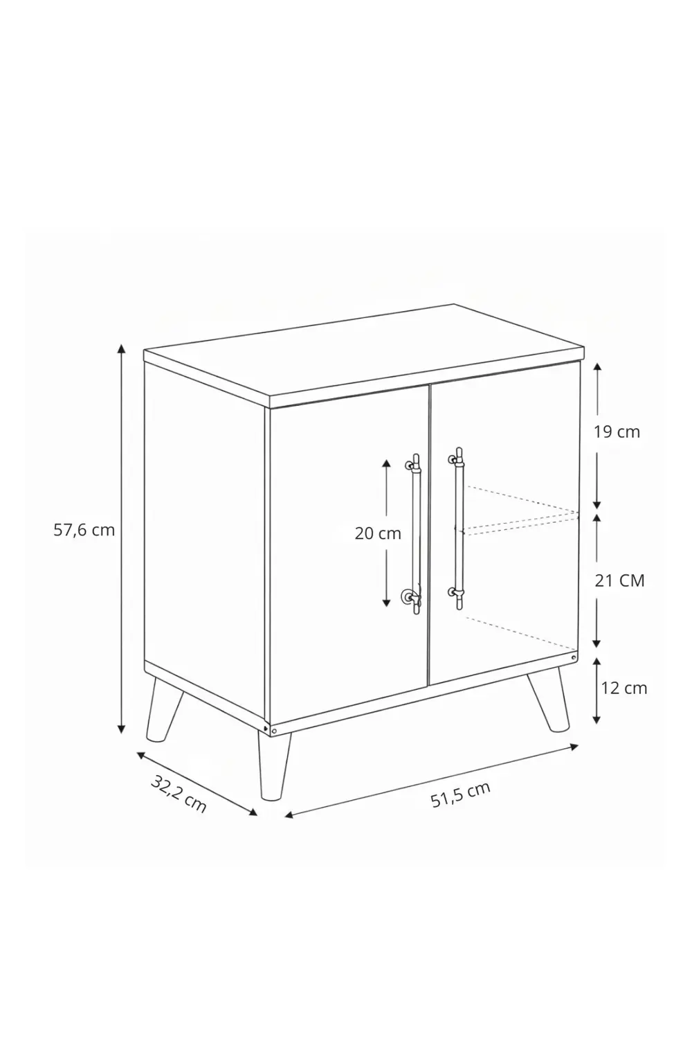 Lumen 2 Kapaklı Raflı Klasik Komodin Çam - Beyaz