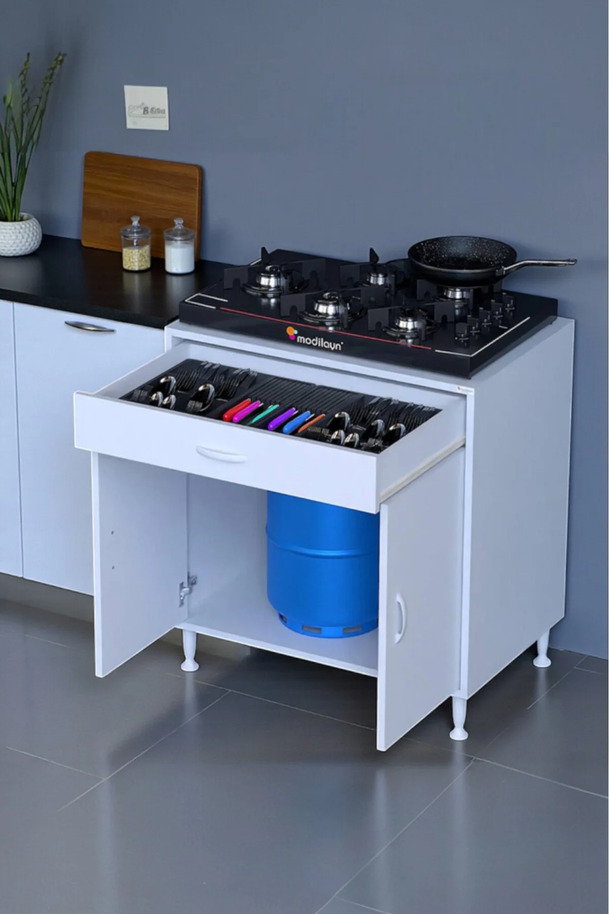 Lumin Tüp Yuvalı 70 cm Ankastre Ocak Altı Dolap 70x88x48 cm Beyaz