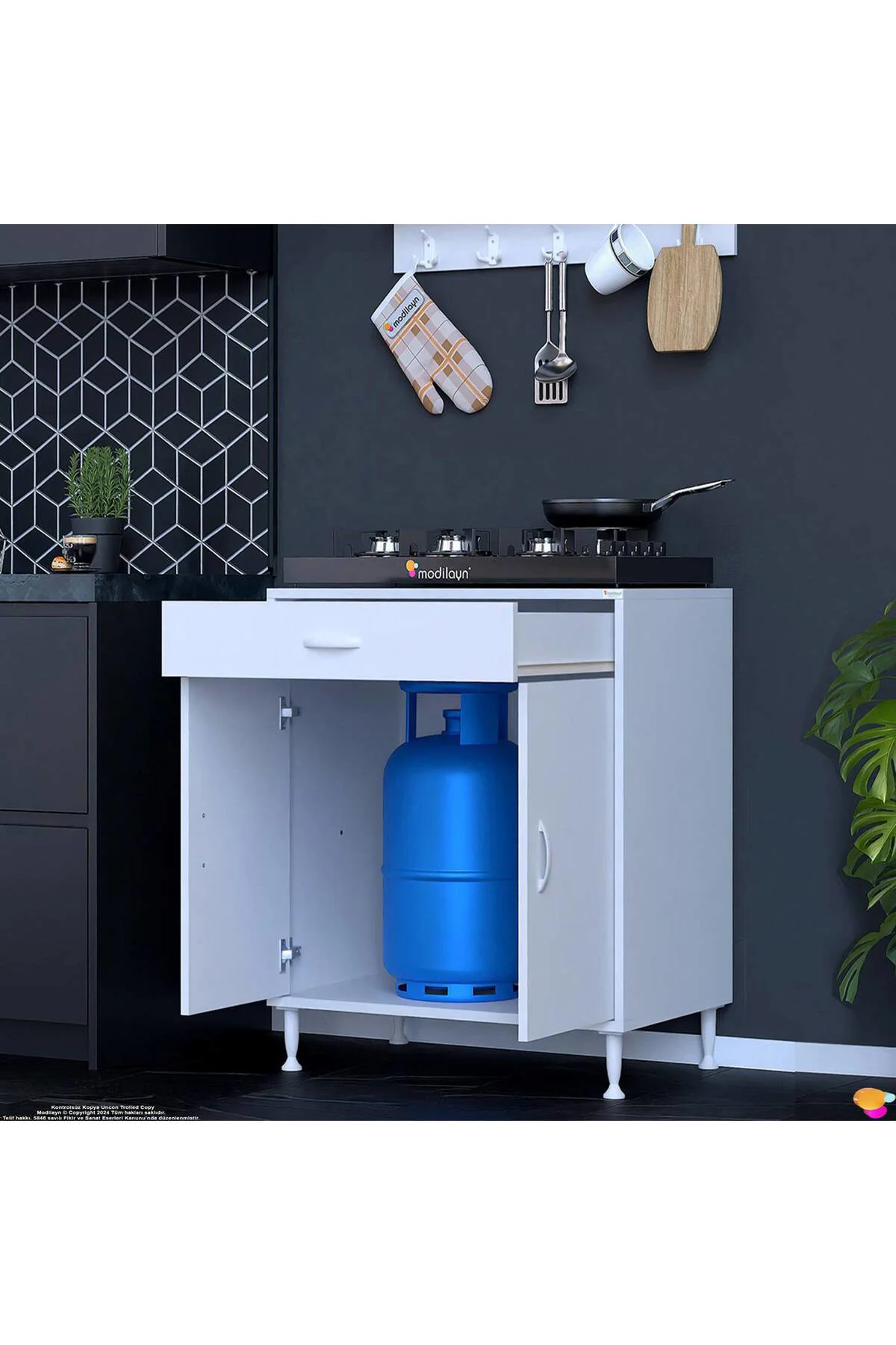 Lumin Tüp Yuvalı 70 cm Ankastre Ocak Altı Dolap 70x88x48 cm Beyaz