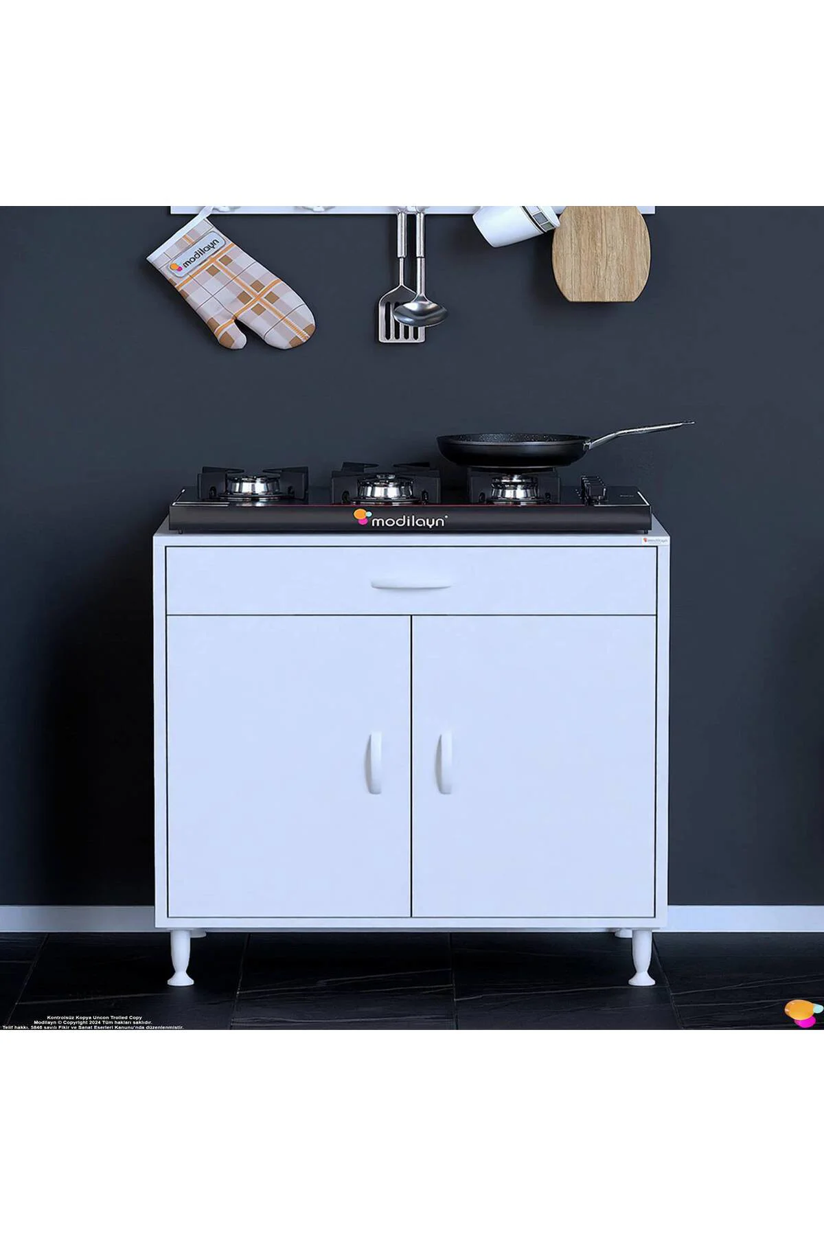 Lumin Tüp Yuvalı 70 cm Ankastre Ocak Altı Dolap 70x88x48 cm Beyaz
