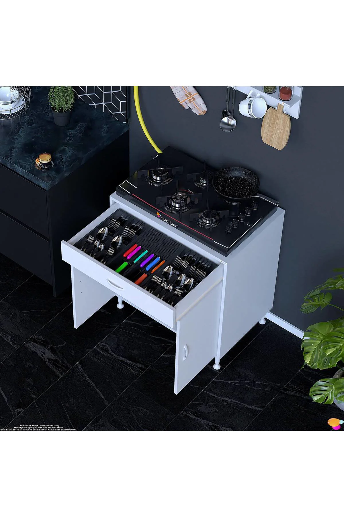Lumin Tüp Yuvalı 70 cm Ankastre Ocak Altı Dolap 70x88x48 cm Beyaz