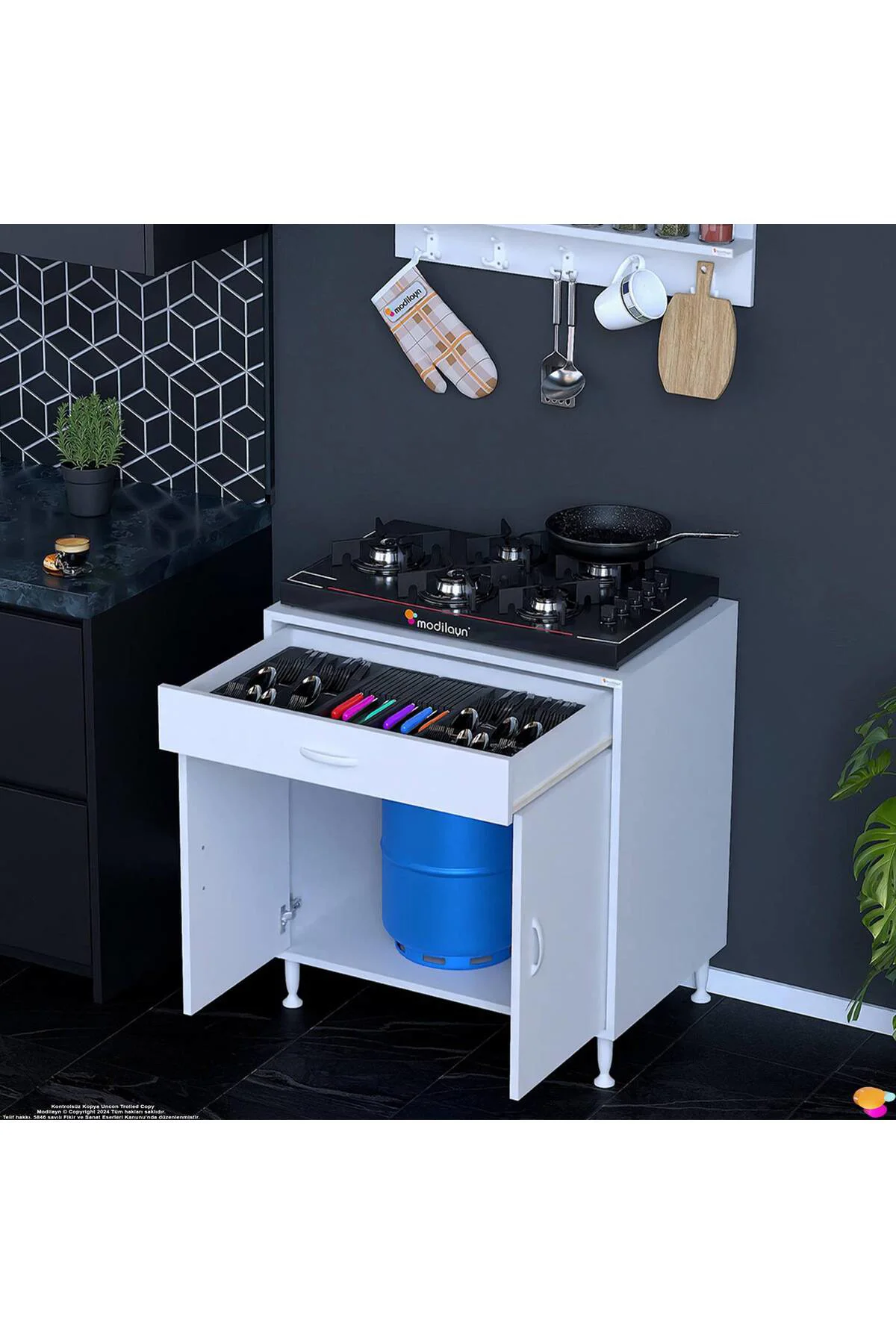 Lumin Tüp Yuvalı 70 cm Ankastre Ocak Altı Dolap 70x88x48 cm Beyaz