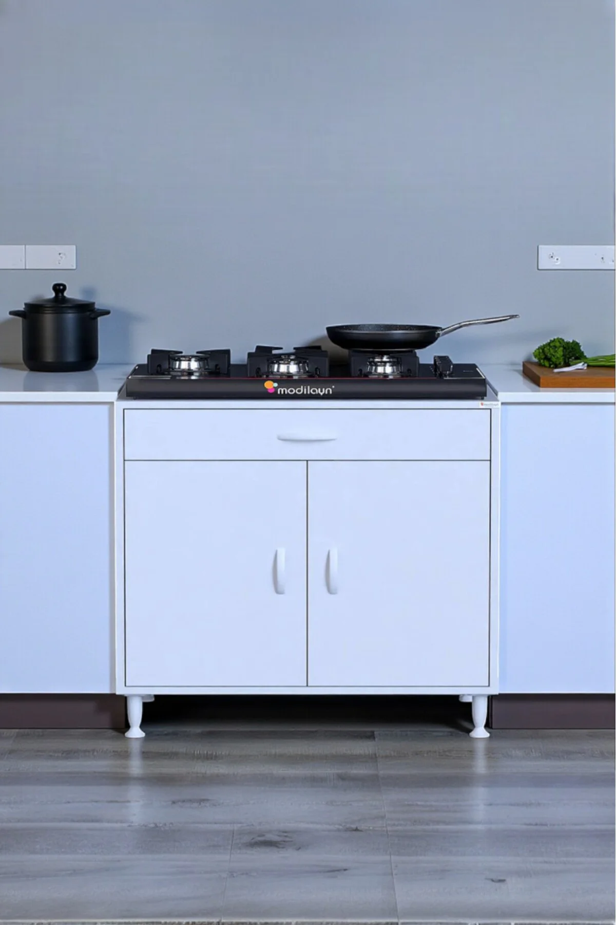 Lumin Tüp Yuvalı 80 cm Ankastre Ocak Altı Dolap 80x88x48 cm Beyaz
