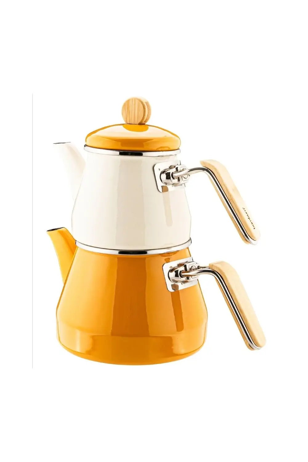 Lumino Bambu Kulplu Emaye Çaydanlık Takımı