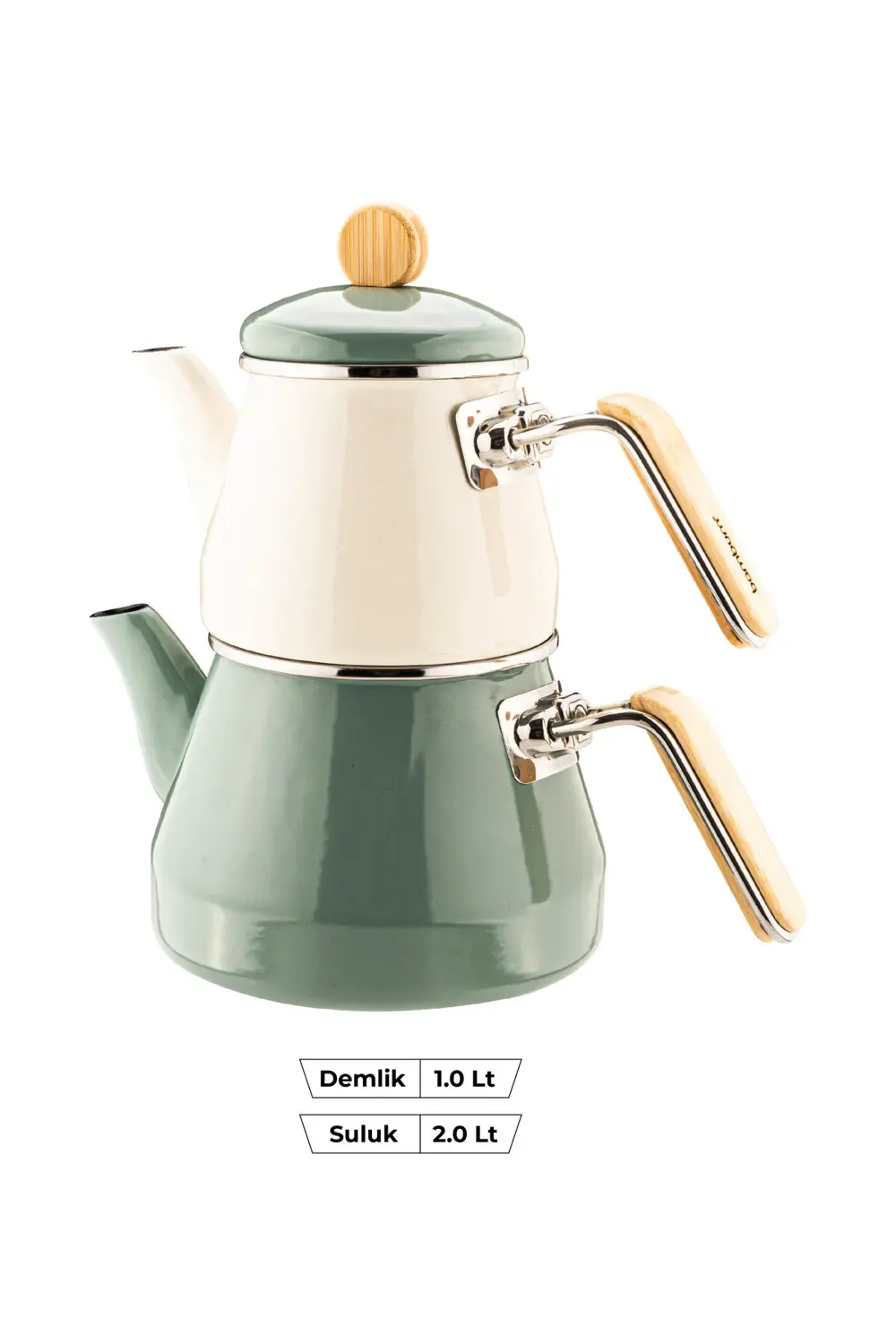 Lumino Bambu Kulplu Emaye Çaydanlık Takımı