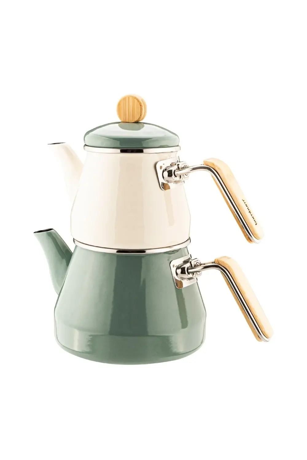 Lumino Bambu Kulplu Emaye Çaydanlık Takımı