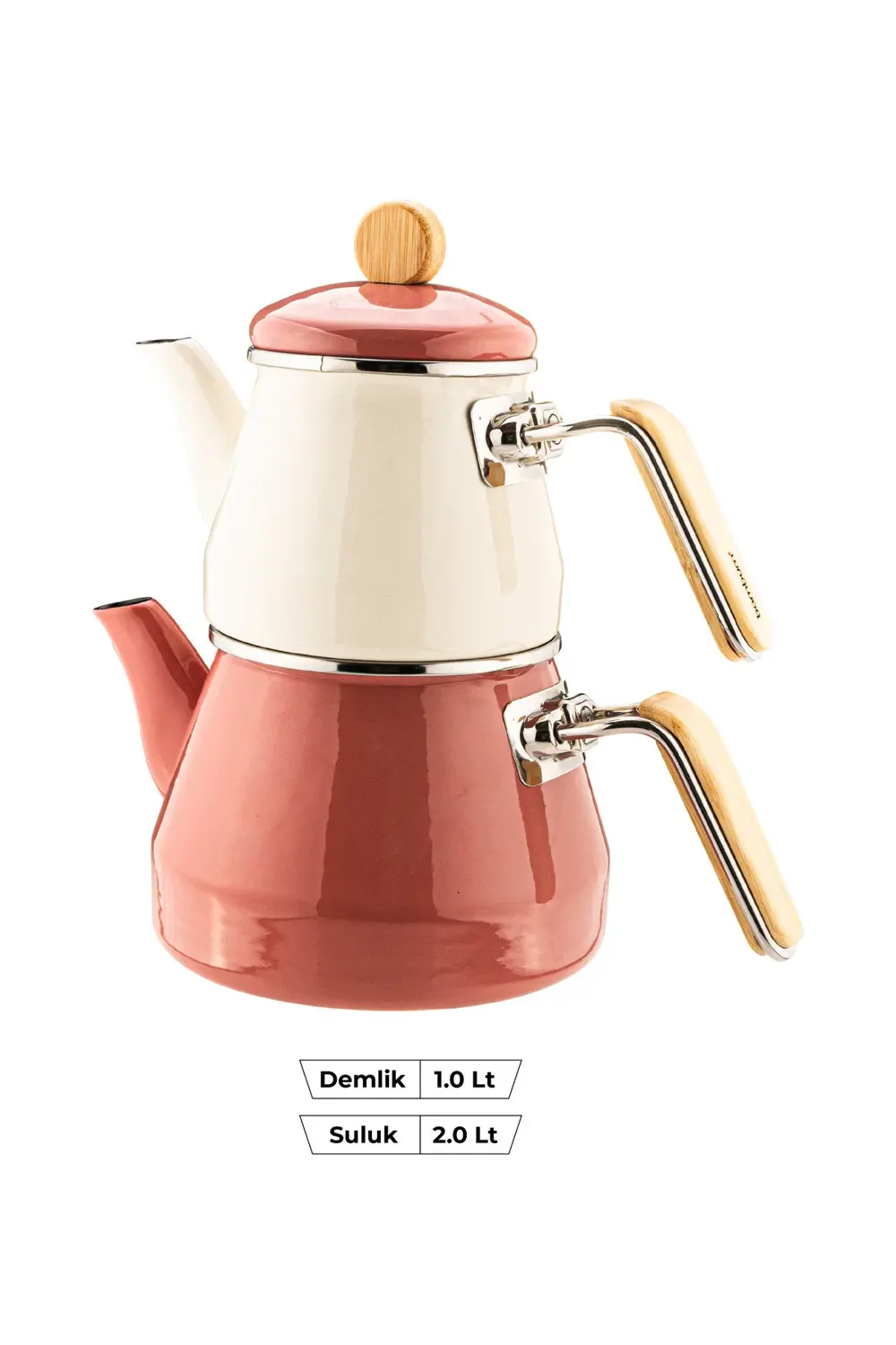 Lumino Bambu Kulplu Emaye Çaydanlık Takımı