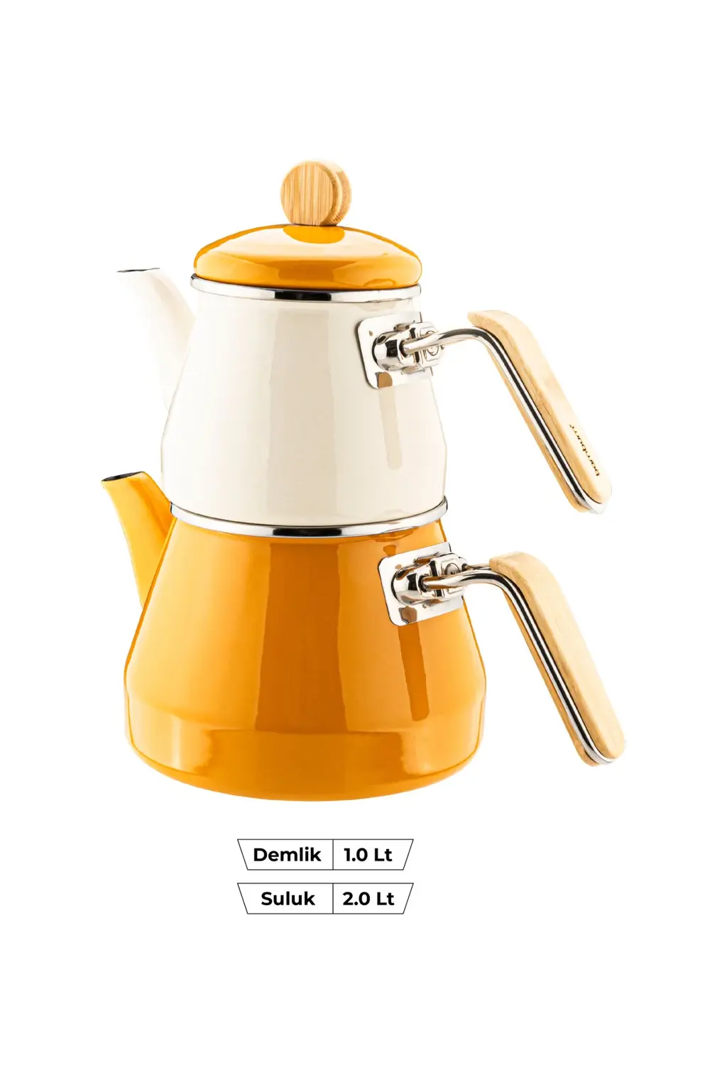 Lumino Bambu Kulplu Emaye Çaydanlık Takımı