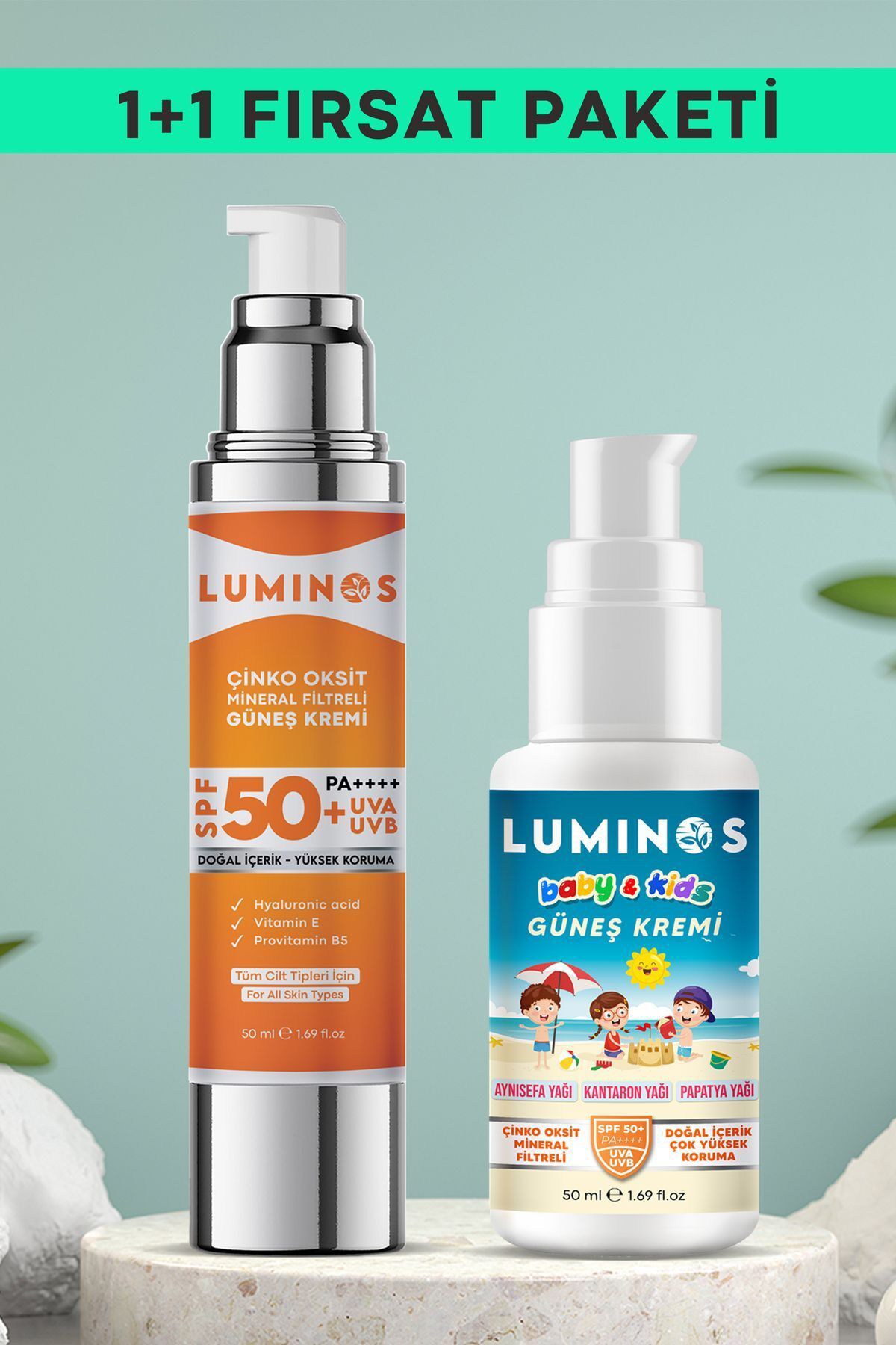 Luminos Spf 50+ Doğal Güneş Kremi 1+1 Fırsat Paketi