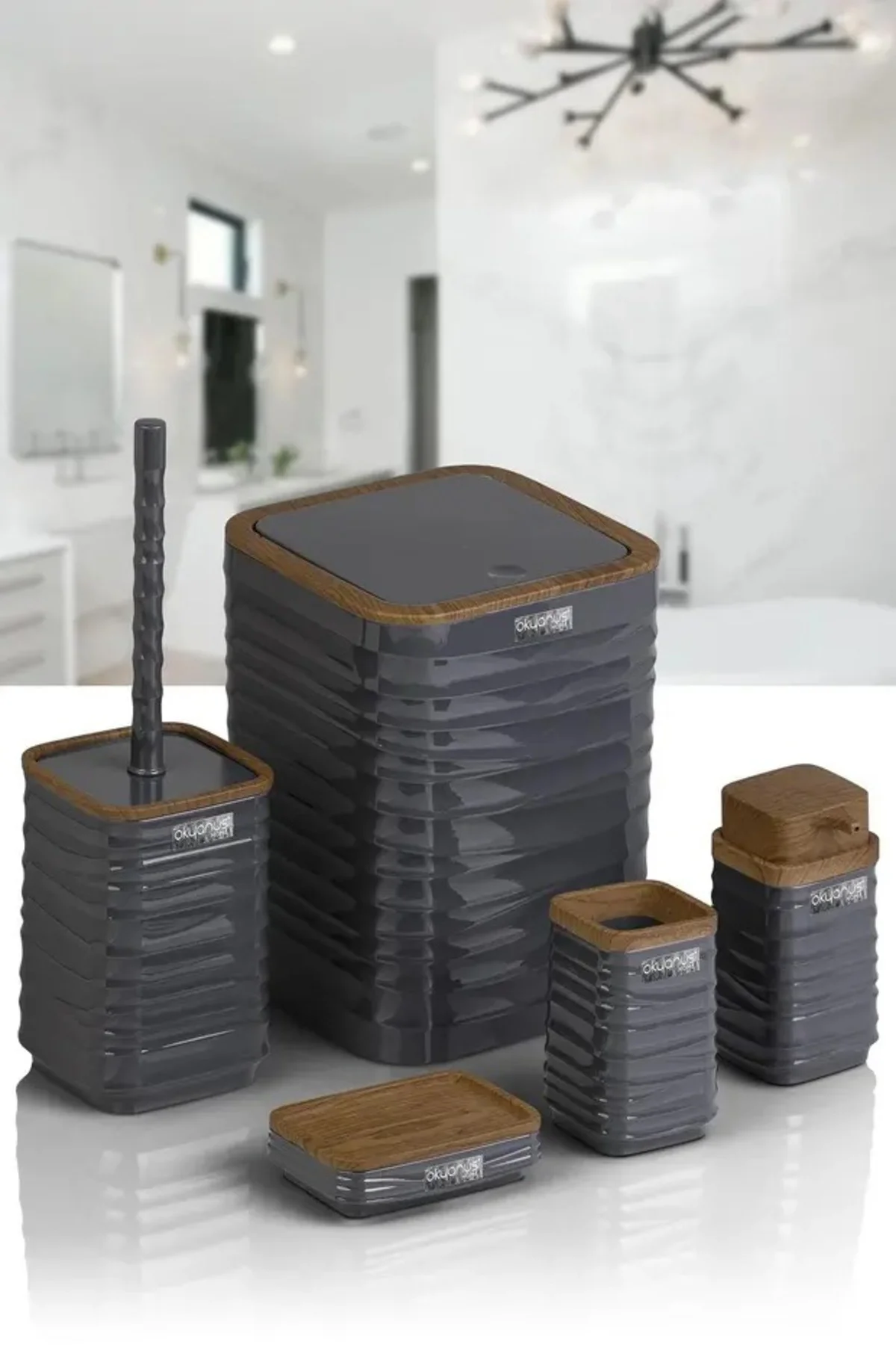 Luna Antrasit Ahşap Desenli Kare 5'li Banyo Seti 7 LT Luna Antrasit Ahşap Desenli Kare 5'li Banyo Seti 7 LT - Görsel 4