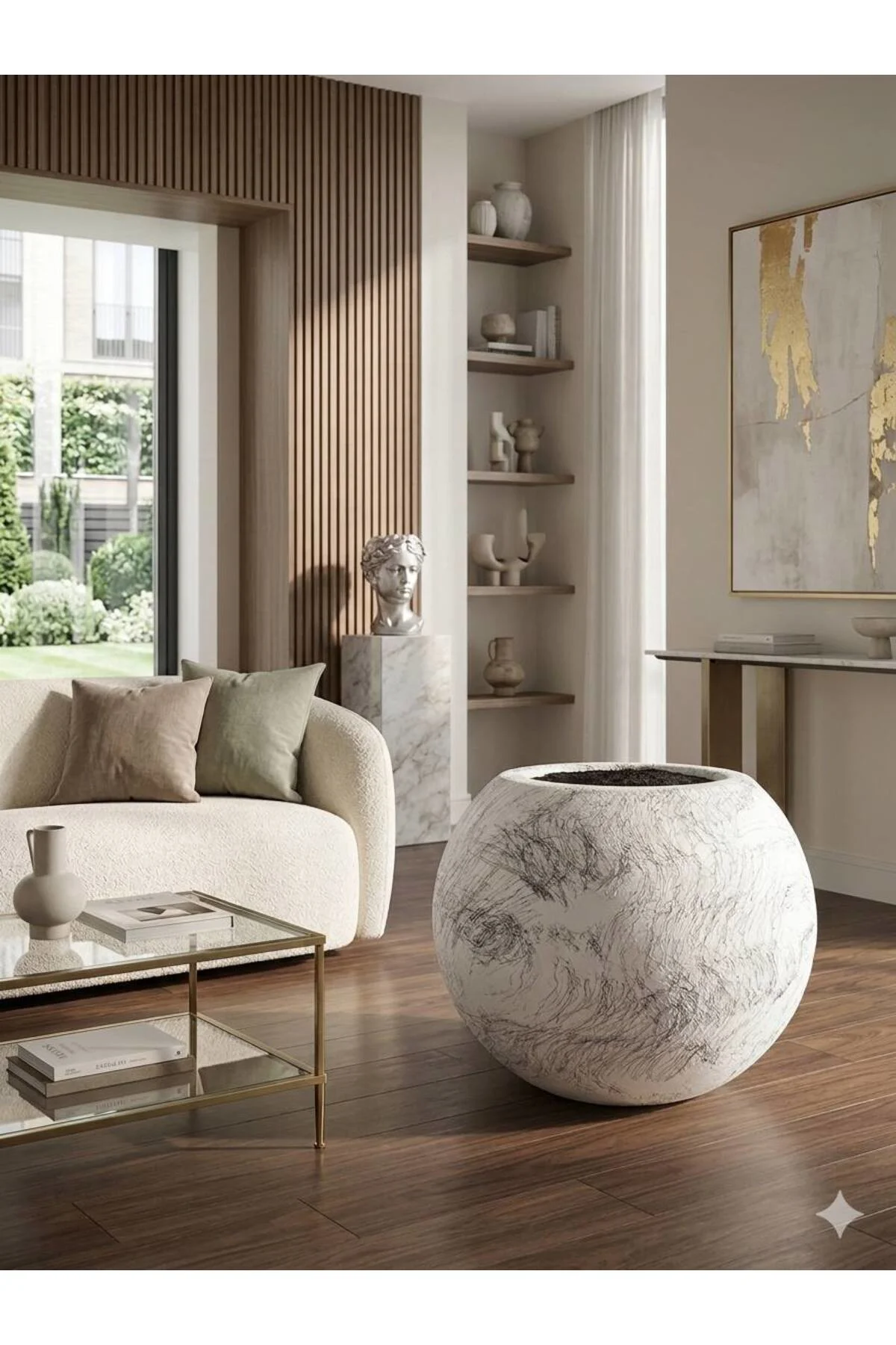 Luna Serisi - Antrasit Dokulu Modern Küre Dekoratif Saksı 40*24