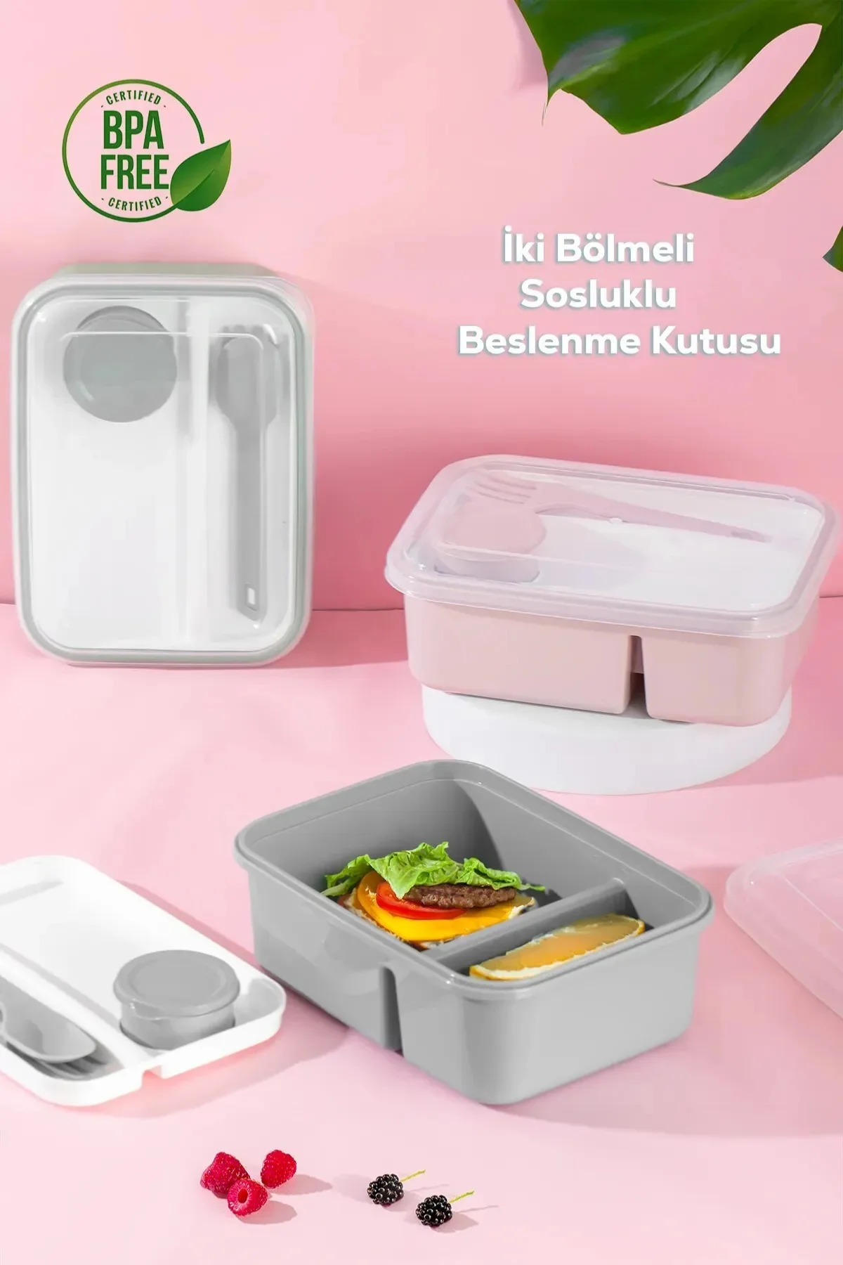 Lunch To Go Bölmeli Sosluklu Beslenme Kabı 920 ml + 40 ml 2 Adet