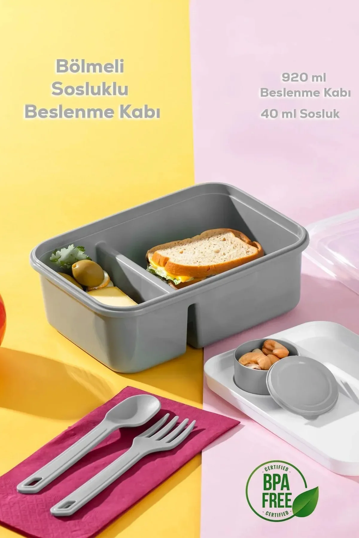 Lunch To Go Bölmeli Sosluklu Beslenme Kabı 920 ml + 40 ml