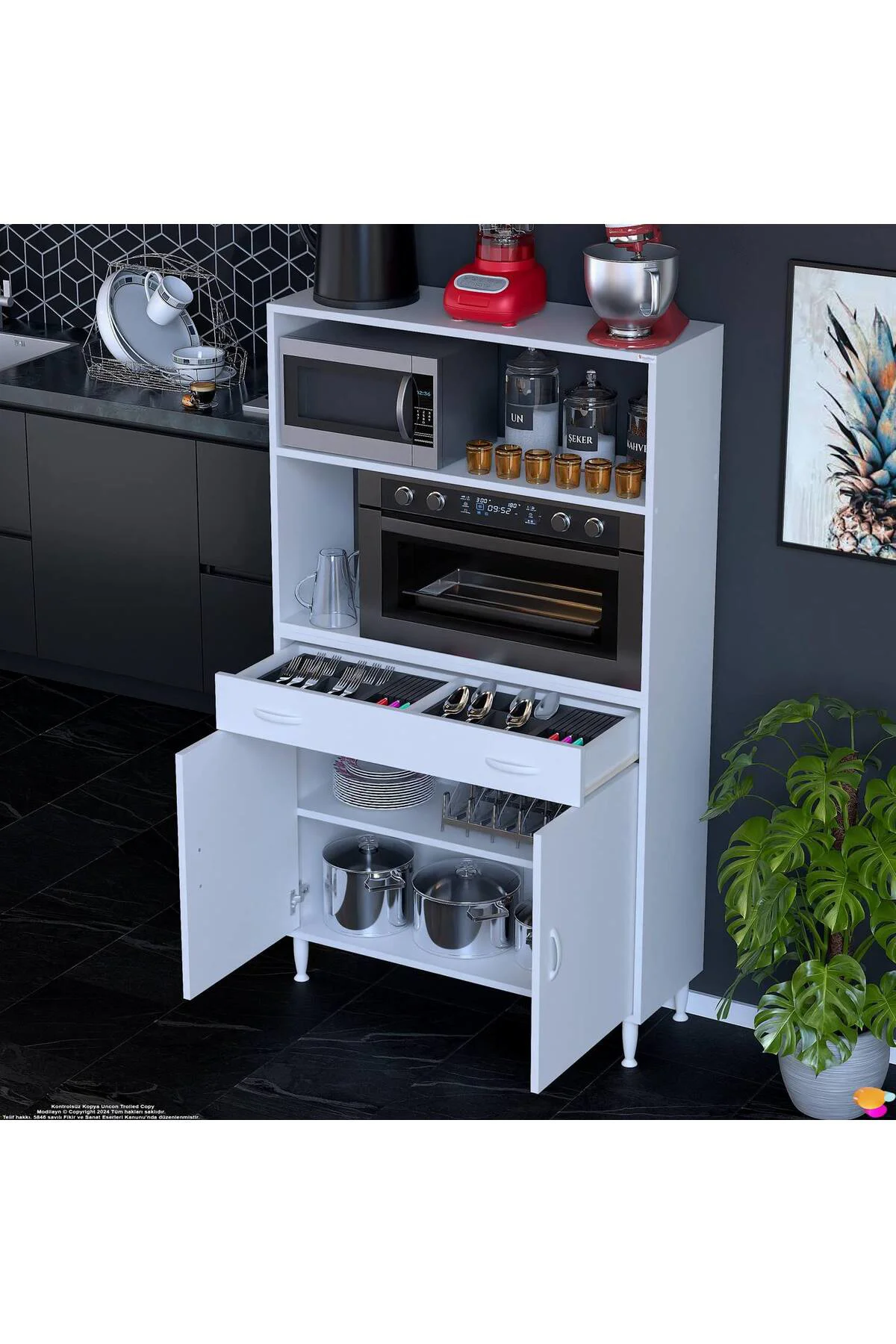 Lunera G:100 cm Beyaz Mutfak Dolabı Çok Amaçlı Açık Bölmeli Fırın