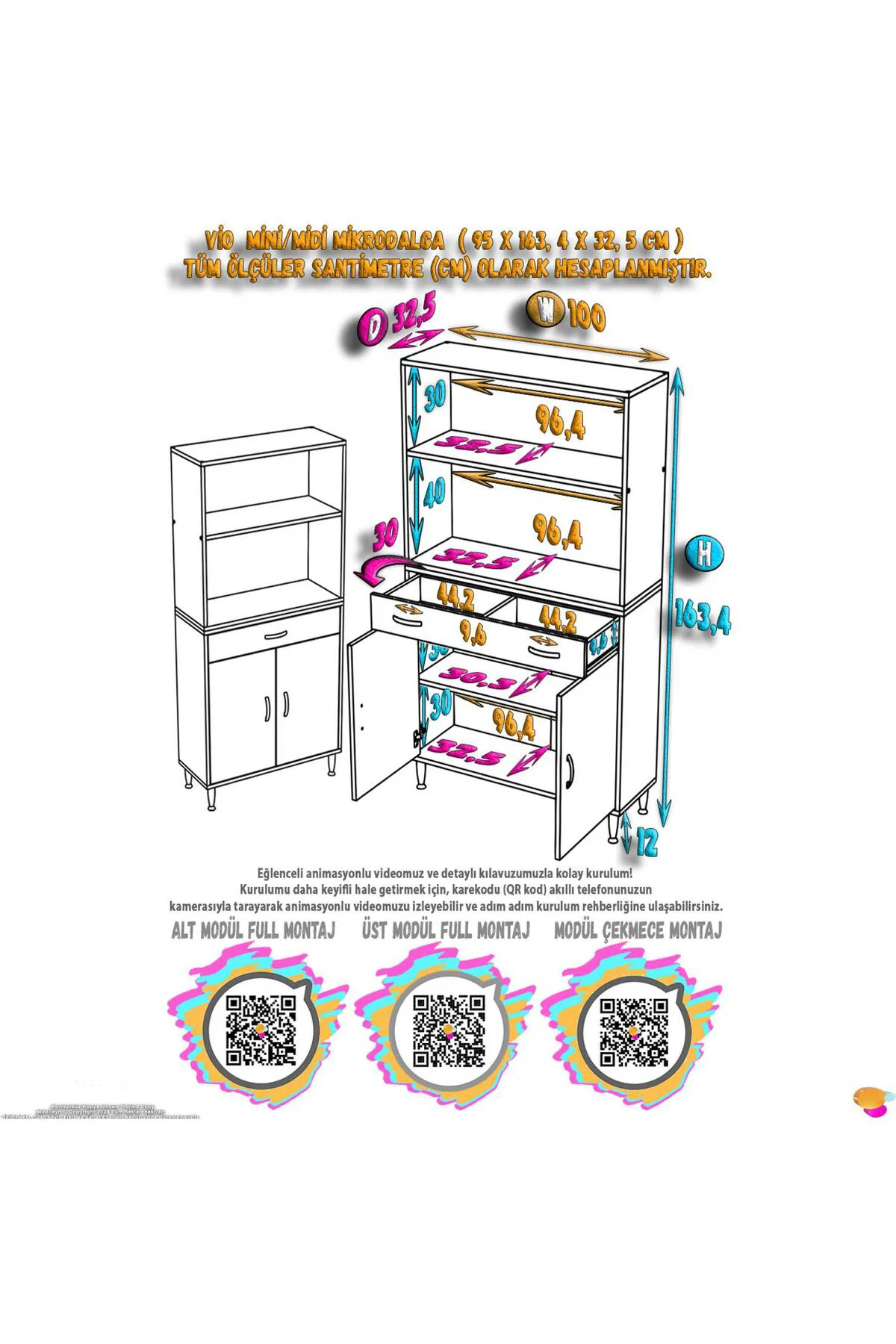 Lunera G:100 cm Beyaz Mutfak Dolabı Çok Amaçlı Açık Bölmeli Fırın