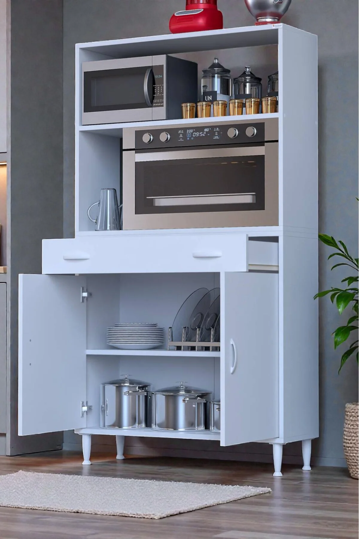 Lunera G:100 cm Beyaz Mutfak Dolabı Çok Amaçlı Açık Bölmeli Fırın