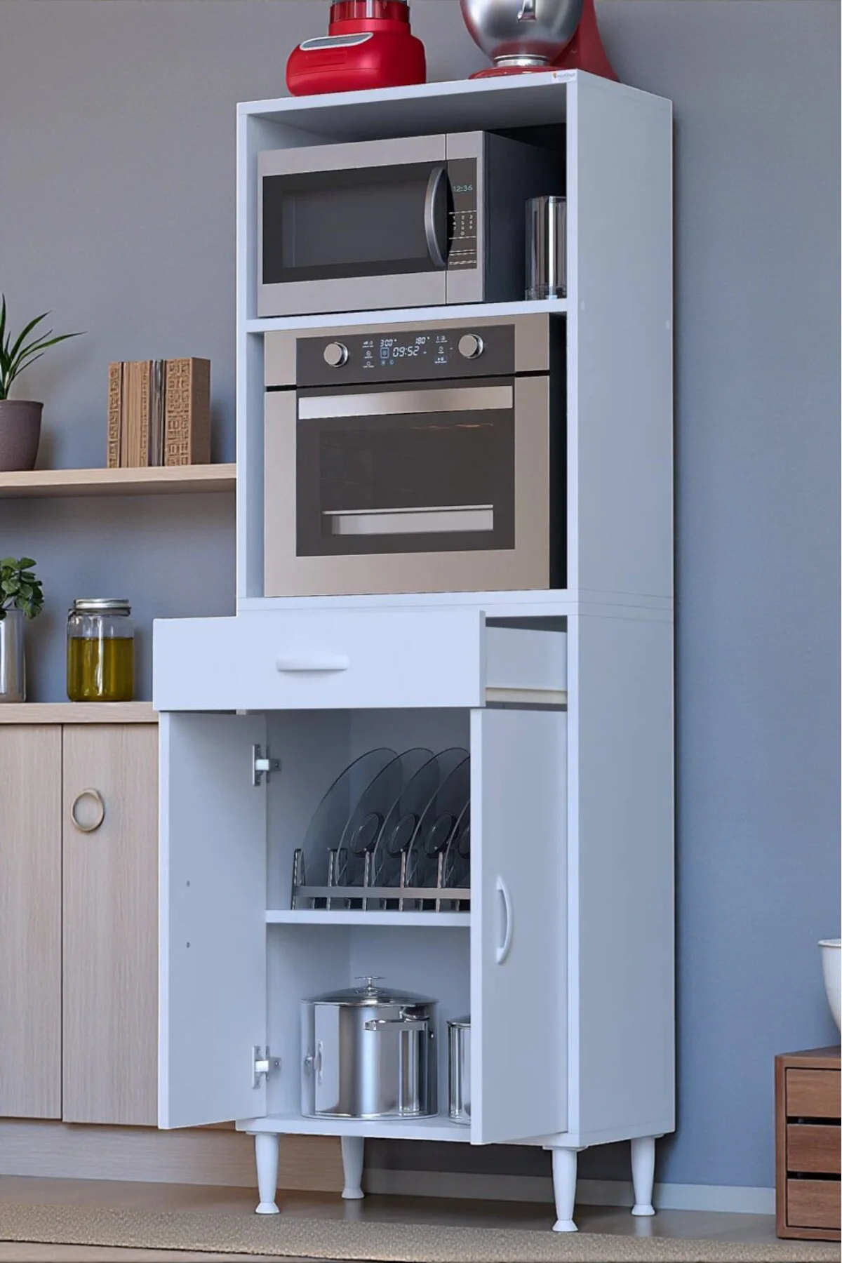 Lunera G:55 cm Beyaz Mutfak Dolabı Çok Amaçlı Açık Bölmeli Fırın 