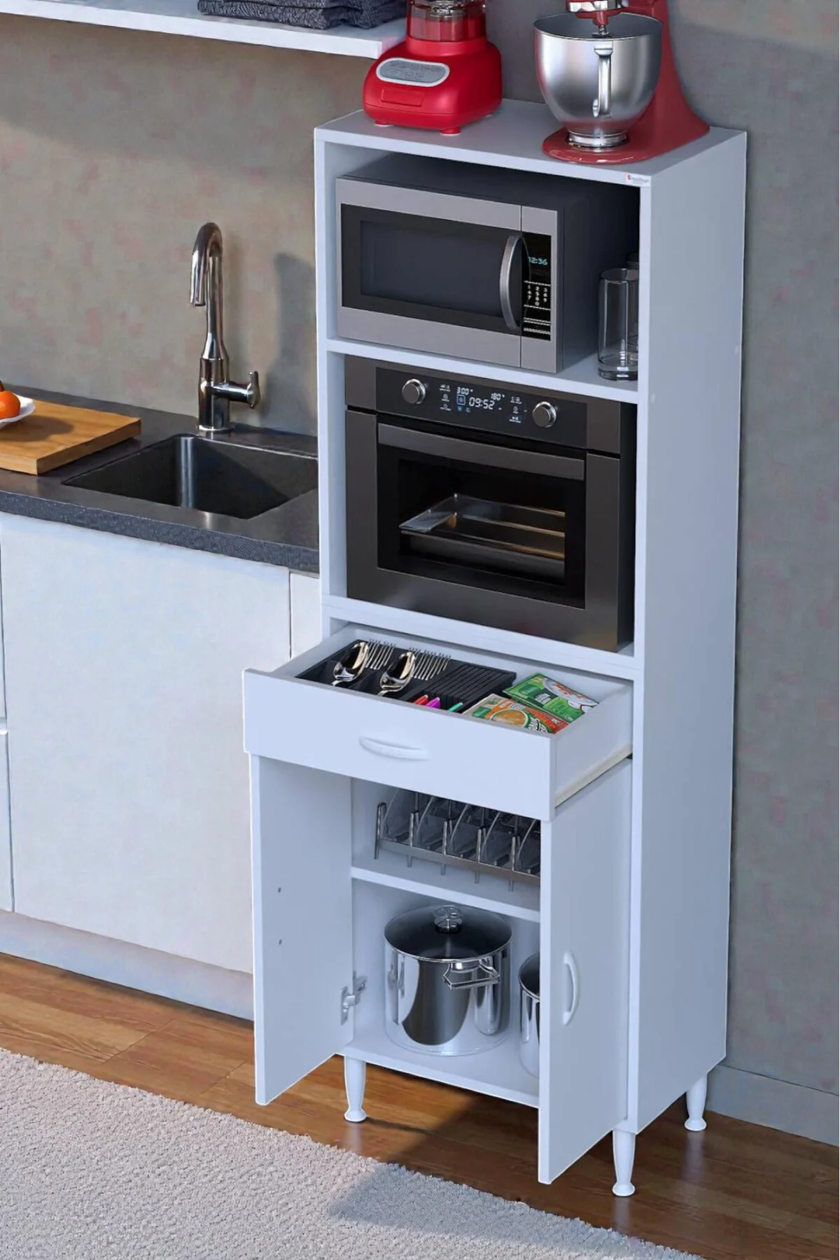 Lunera G:60 cm Beyaz Mutfak Dolabı Çok Amaçlı Açık Bölmeli Fırın 