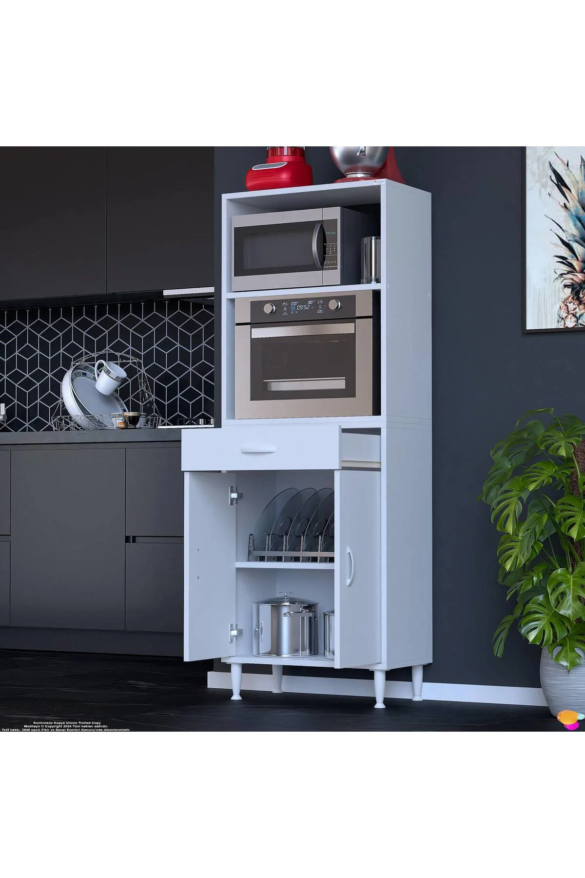Lunera G:60 cm Beyaz Mutfak Dolabı Çok Amaçlı Açık Bölmeli Fırın 