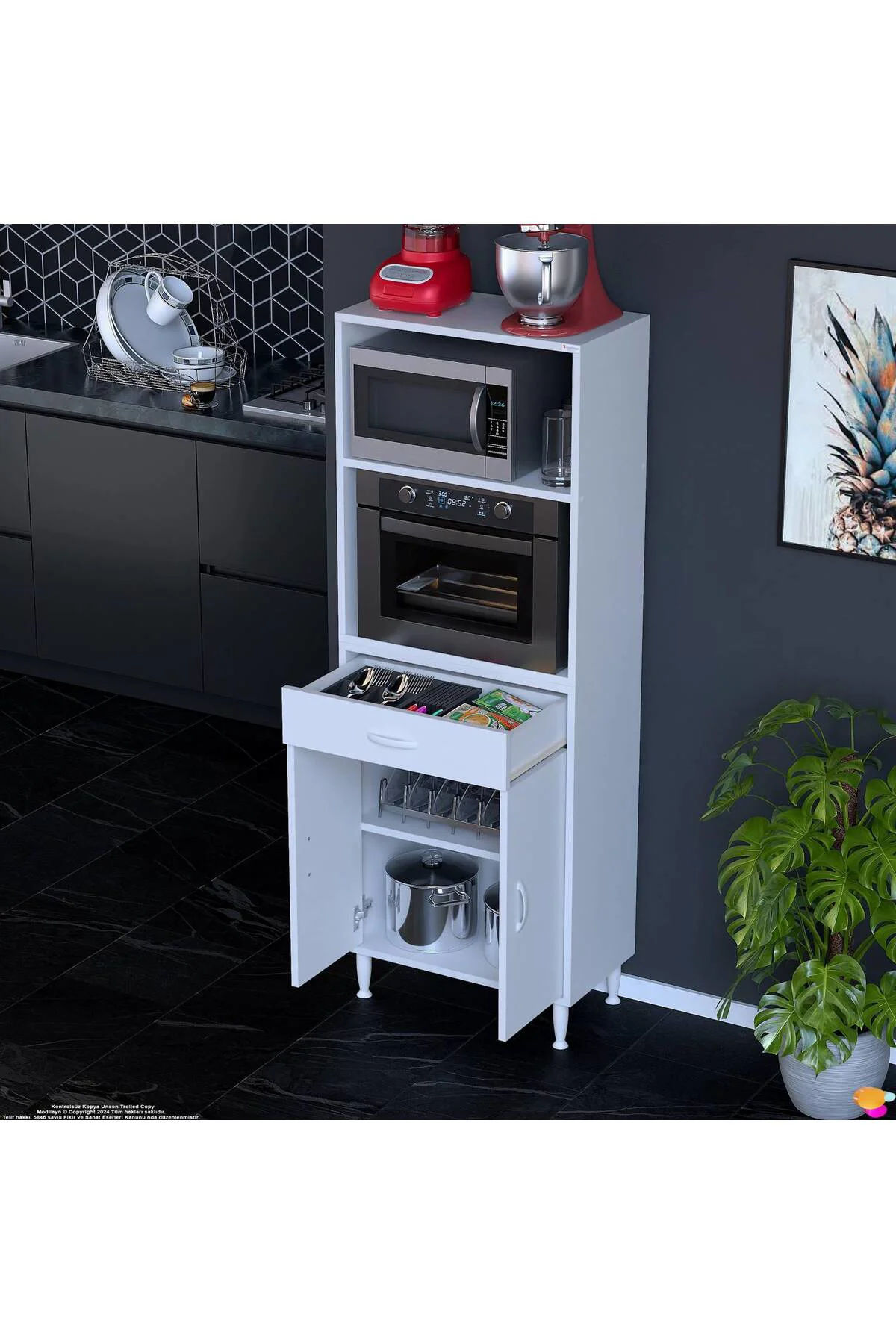 Lunera G:65 cm Beyaz Mutfak Dolabı Çok Amaçlı Açık Bölmeli Fırın 