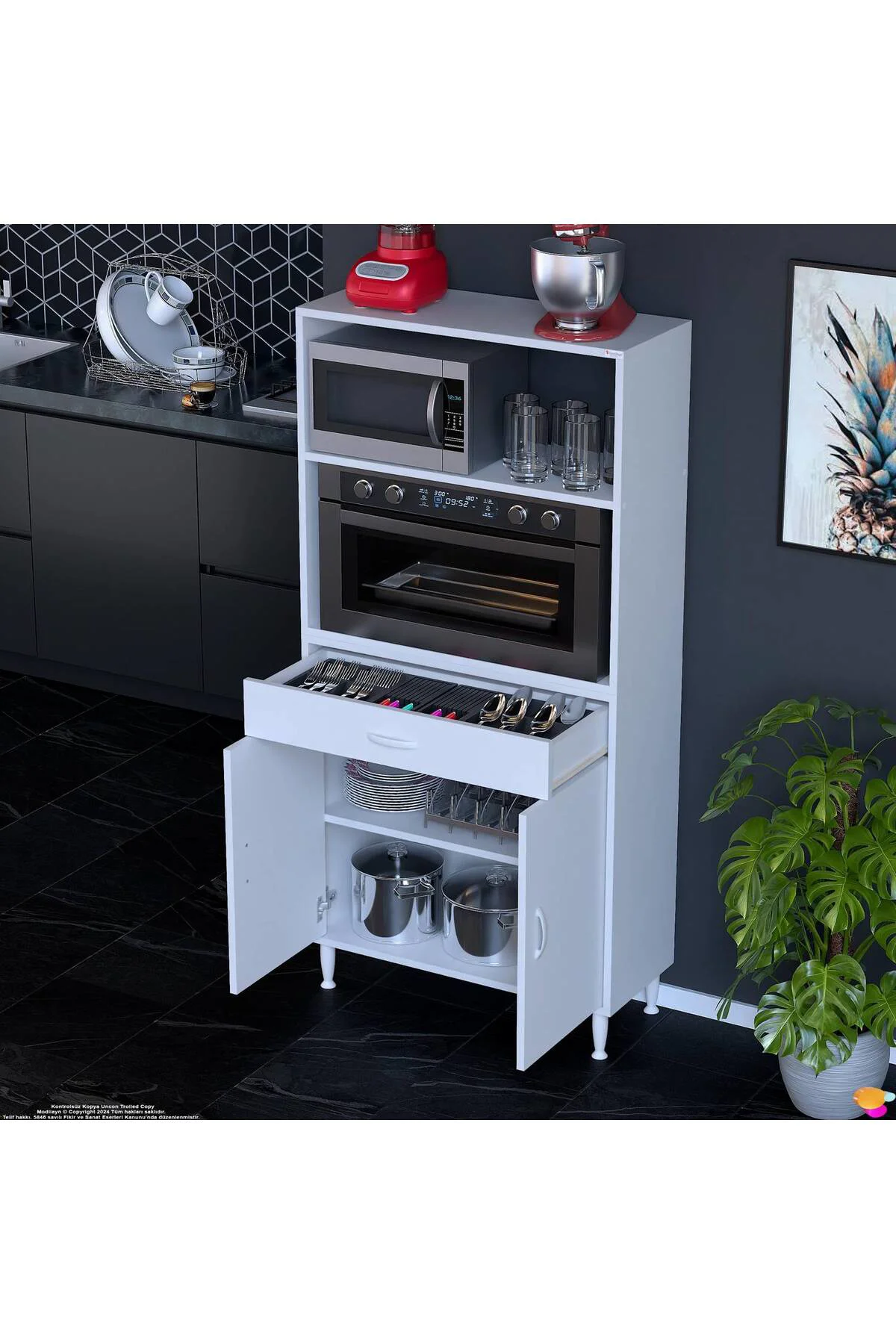 Lunera G:70 cm Beyaz Mutfak Dolabı Çok Amaçlı Açık Bölmeli Fırın 