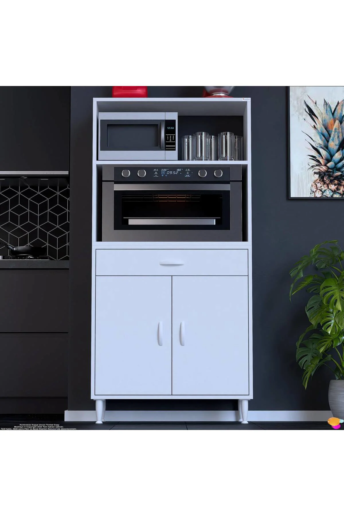 Lunera G:75 cm Beyaz Mutfak Dolabı Çok Amaçlı Açık Bölmeli Fırın 
