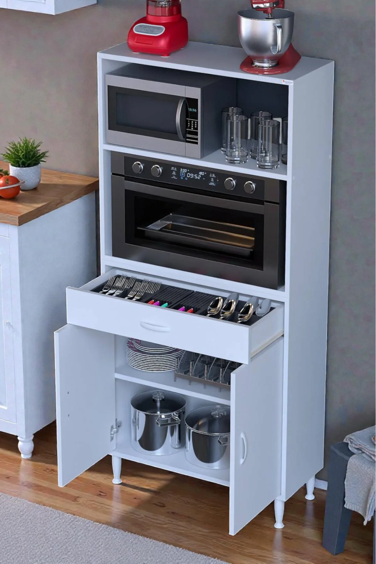 Lunera G:75 cm Beyaz Mutfak Dolabı Çok Amaçlı Açık Bölmeli Fırın 
