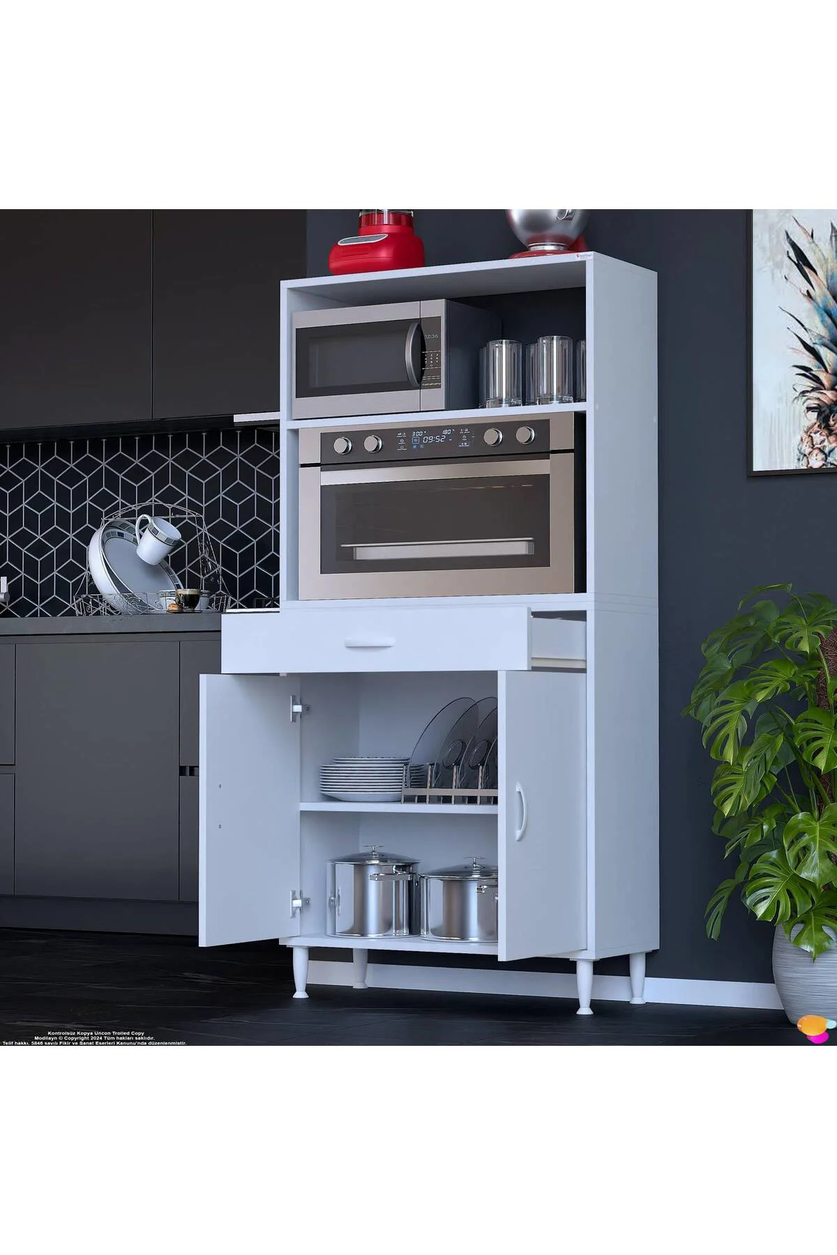 Lunera G:75 cm Beyaz Mutfak Dolabı Çok Amaçlı Açık Bölmeli Fırın 