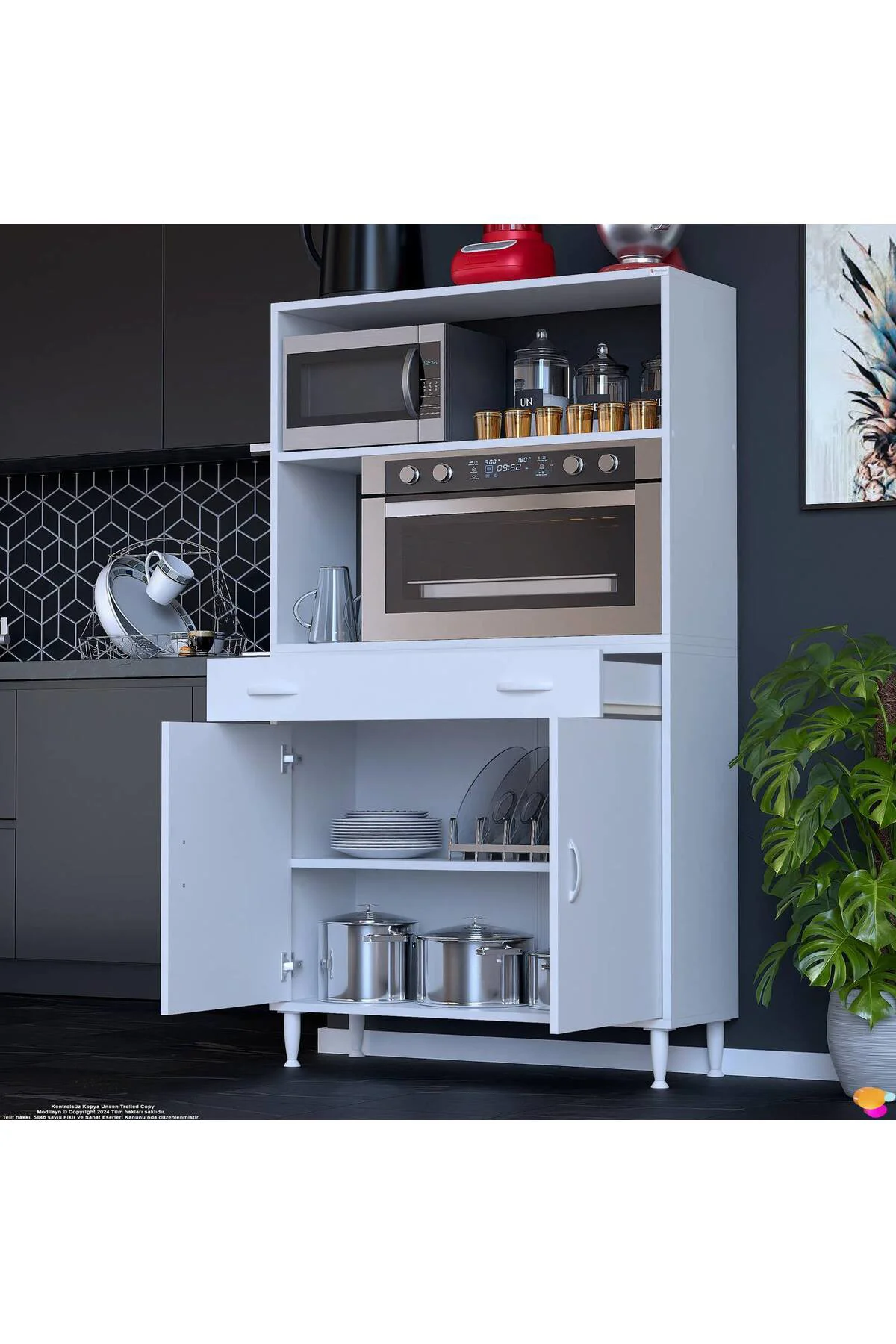 Lunera G:90 cm Beyaz Mutfak Dolabı Çok Amaçlı Açık Bölmeli Fırın 