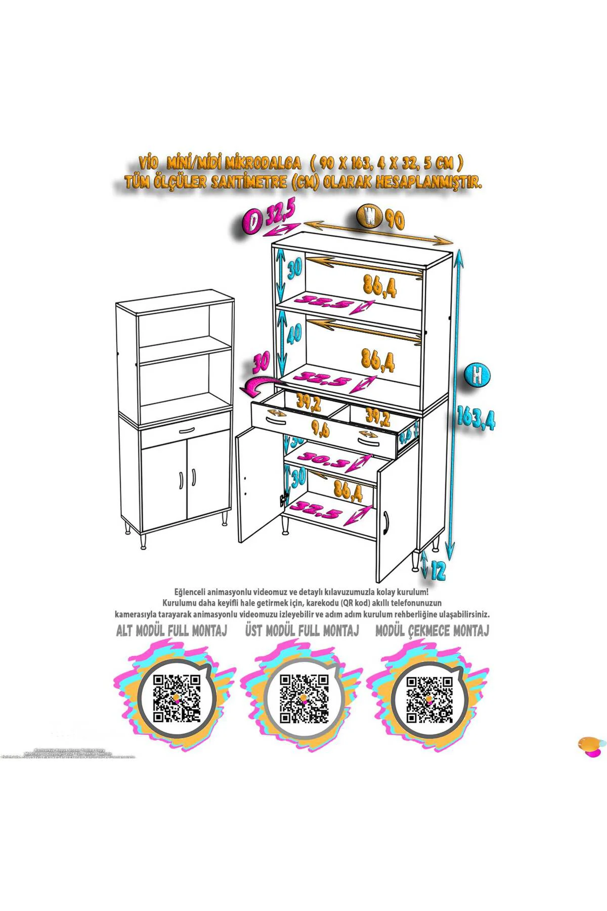 Lunera G:90 cm Beyaz Mutfak Dolabı Çok Amaçlı Açık Bölmeli Fırın 