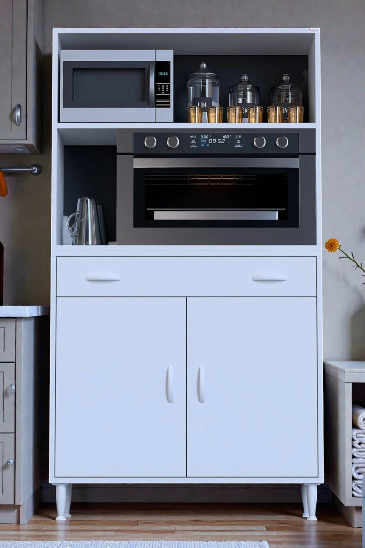 Lunera G:95 cm Beyaz Mutfak Dolabı Çok Amaçlı Açık Bölmeli Fırın 