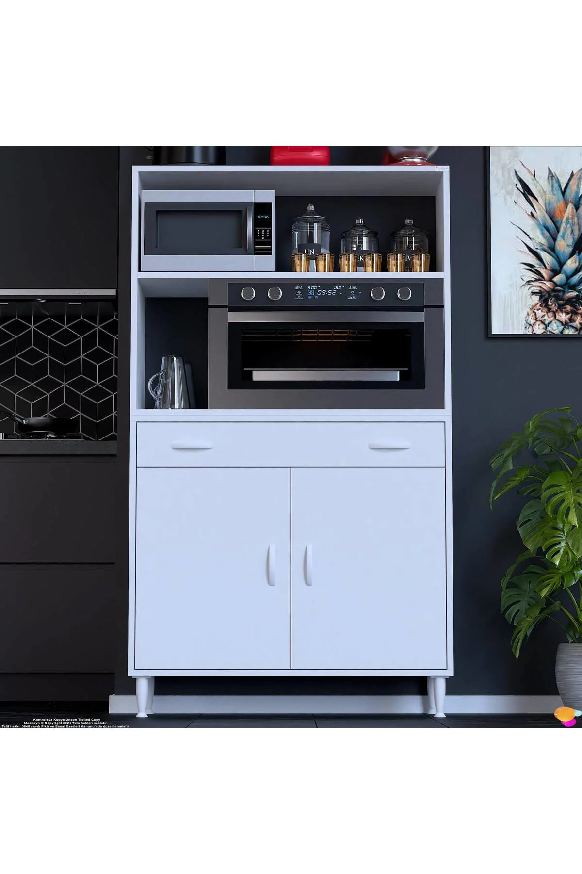 Lunera G:95 cm Beyaz Mutfak Dolabı Çok Amaçlı Açık Bölmeli Fırın 