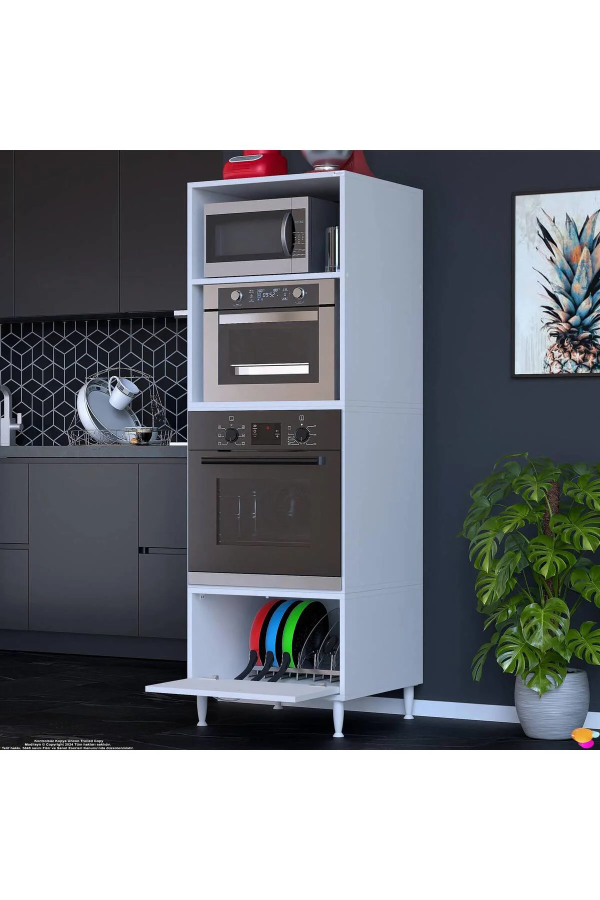 Luno 1 Kapaklı Modüler Dolap Fırın Dolabı 60x185,9x56 cm Geniş Ka