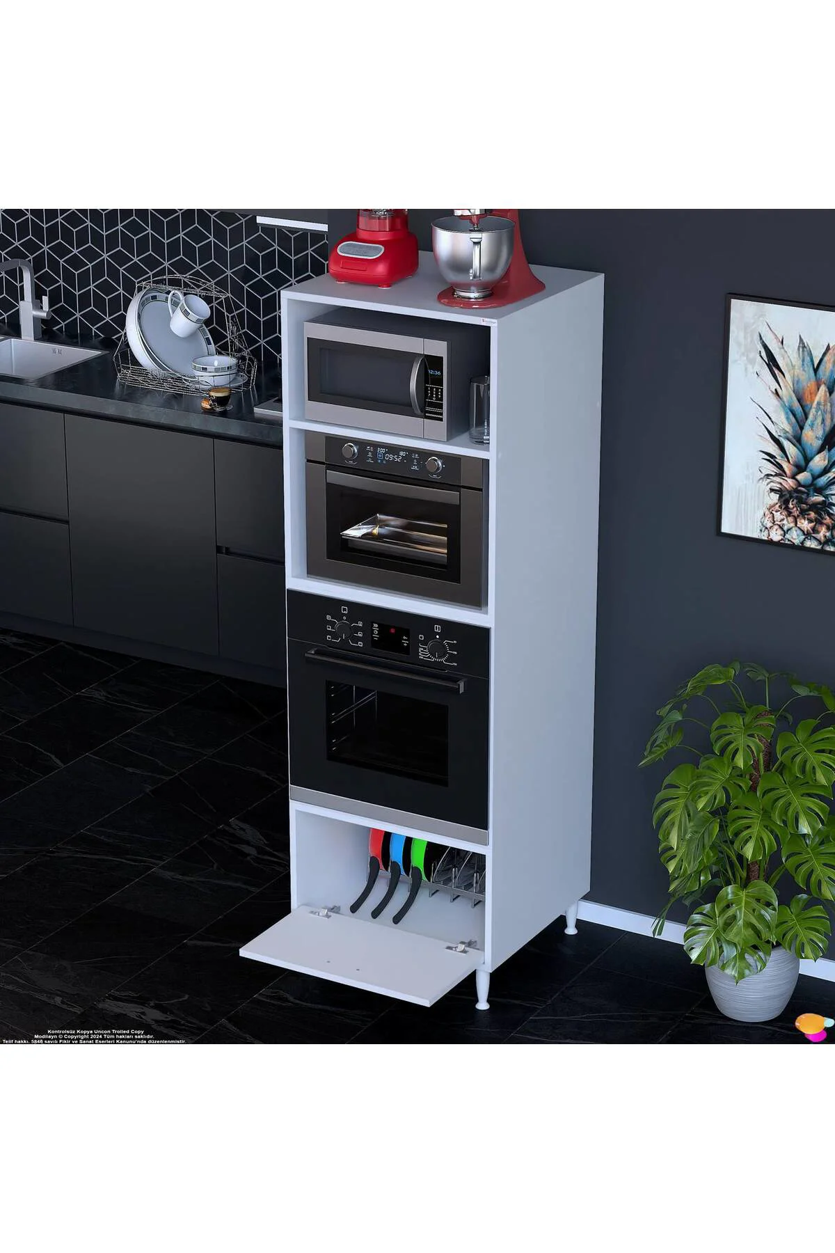 Luno 1 Kapaklı Modüler Dolap Fırın Dolabı 60x185,9x56 cm Geniş Ka