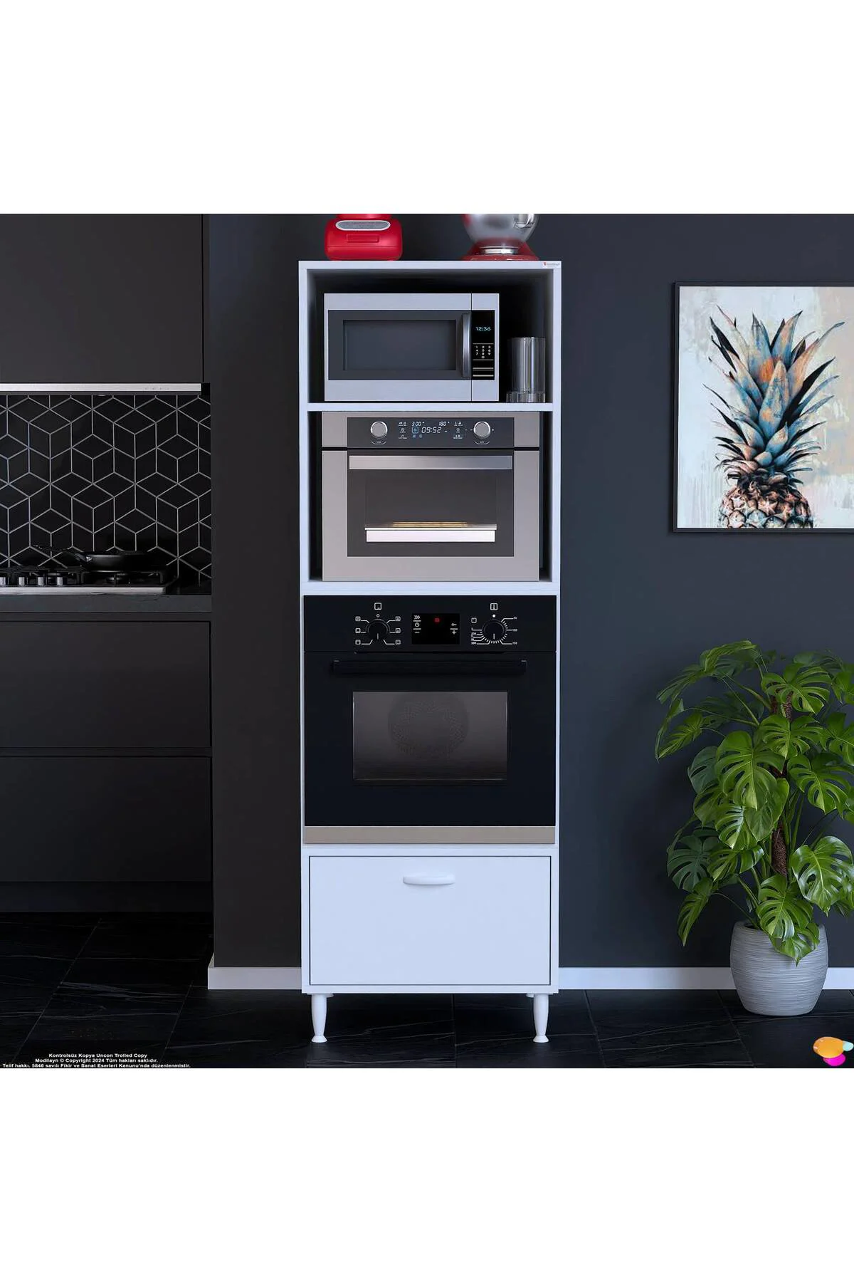 Luno 1 Kapaklı Modüler Dolap Fırın Dolabı 60x185,9x56 cm Geniş Ka