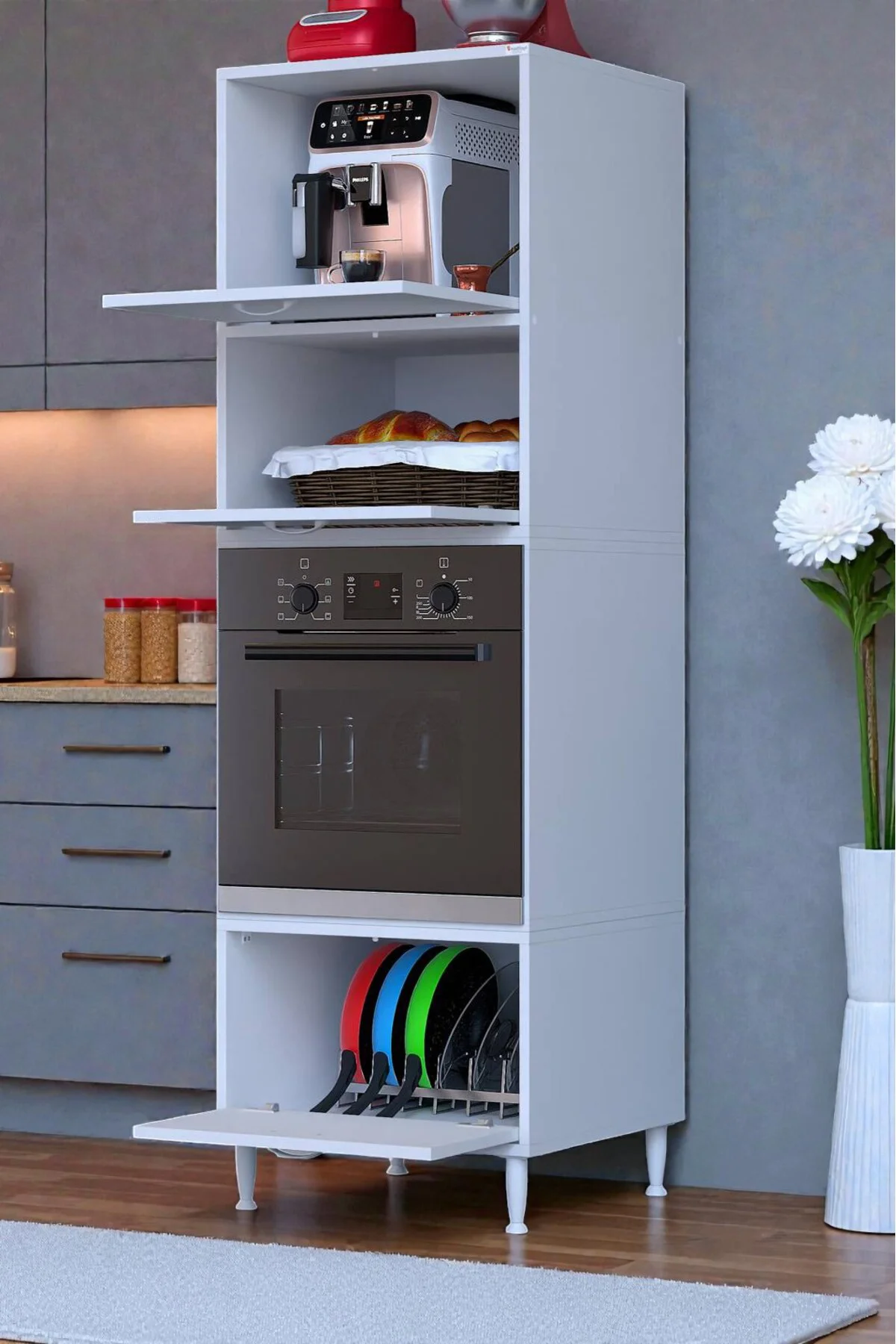 Luno 3 Kapaklı Modüler Dolap Fırın Dolabı 60x185,9x56 cm Geniş Ka Luno 3 Kapaklı Modüler Dolap Fırın Dolabı 60x185,9x56 cm Geniş Ka
