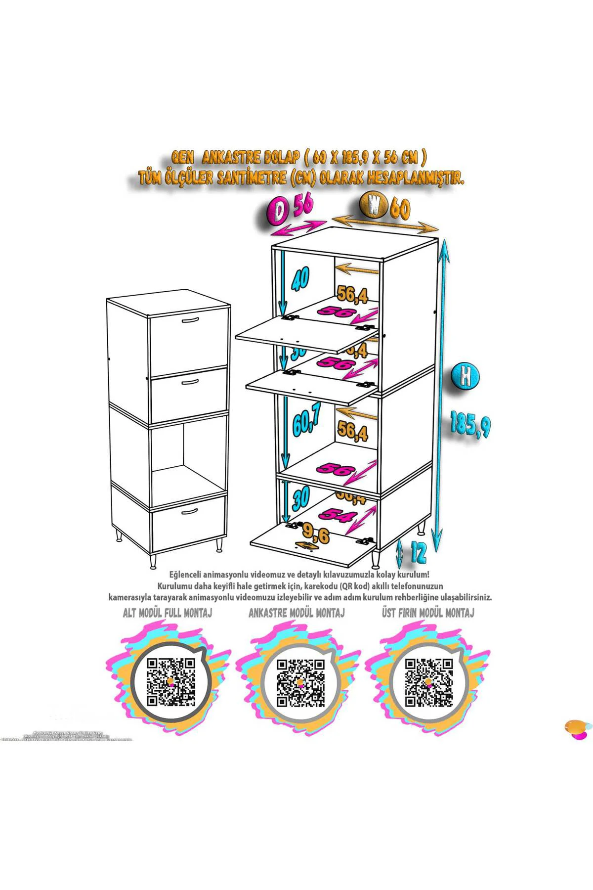 Luno 3 Kapaklı Modüler Dolap Fırın Dolabı 60x185,9x56 cm Geniş Ka Luno 3 Kapaklı Modüler Dolap Fırın Dolabı 60x185,9x56 cm Geniş Ka