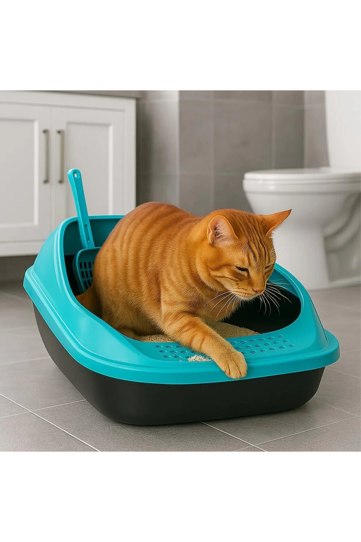 Lüx Açık Kedi Tuvalet Kabı Seti - Yüksek Kenarlı, Sıçrama Önleyic