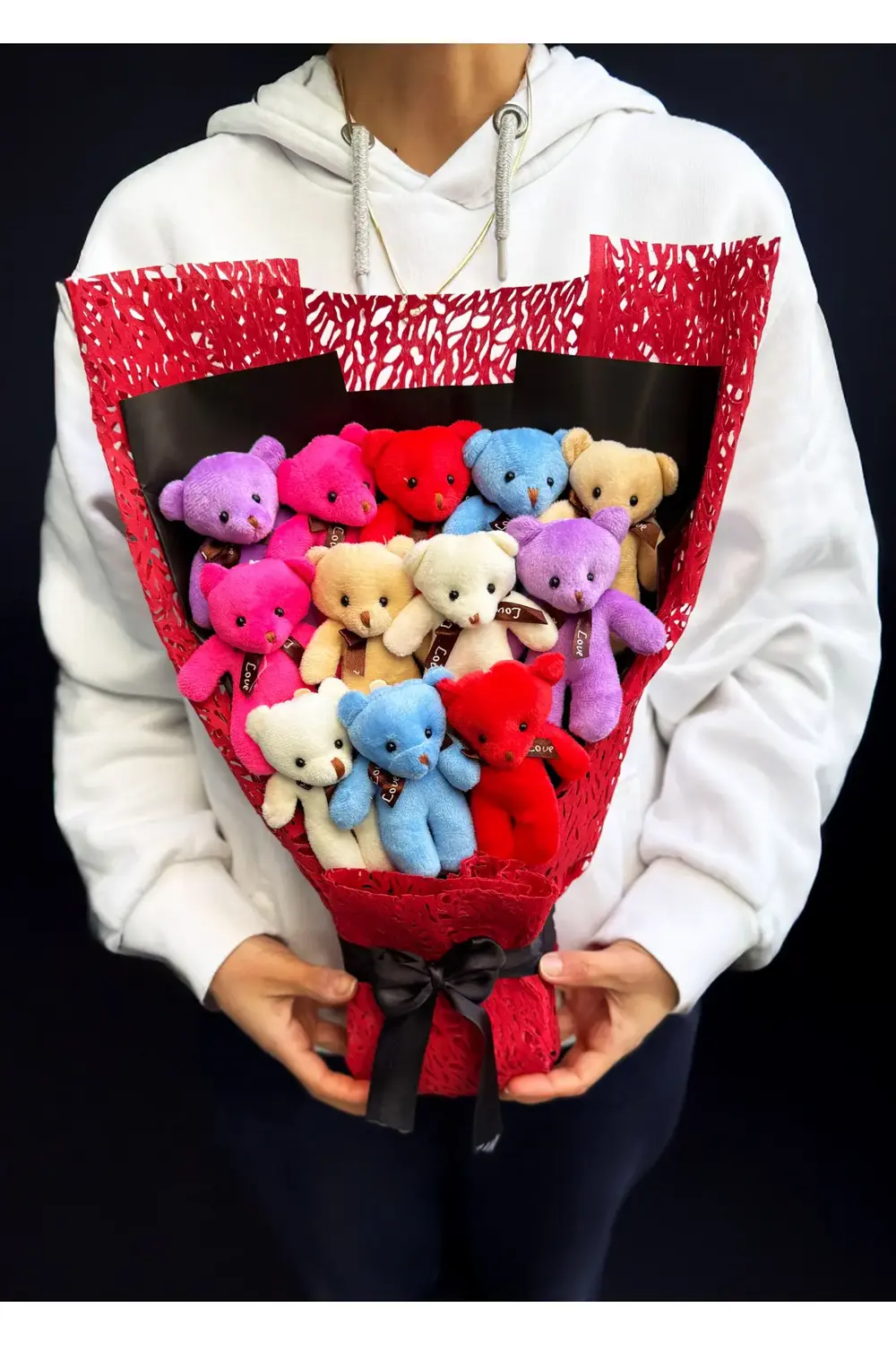 Lüx Ayıcık Buketi 12 Adet Rengarenk Ayıcıklı Dogum Gunu Hediye -